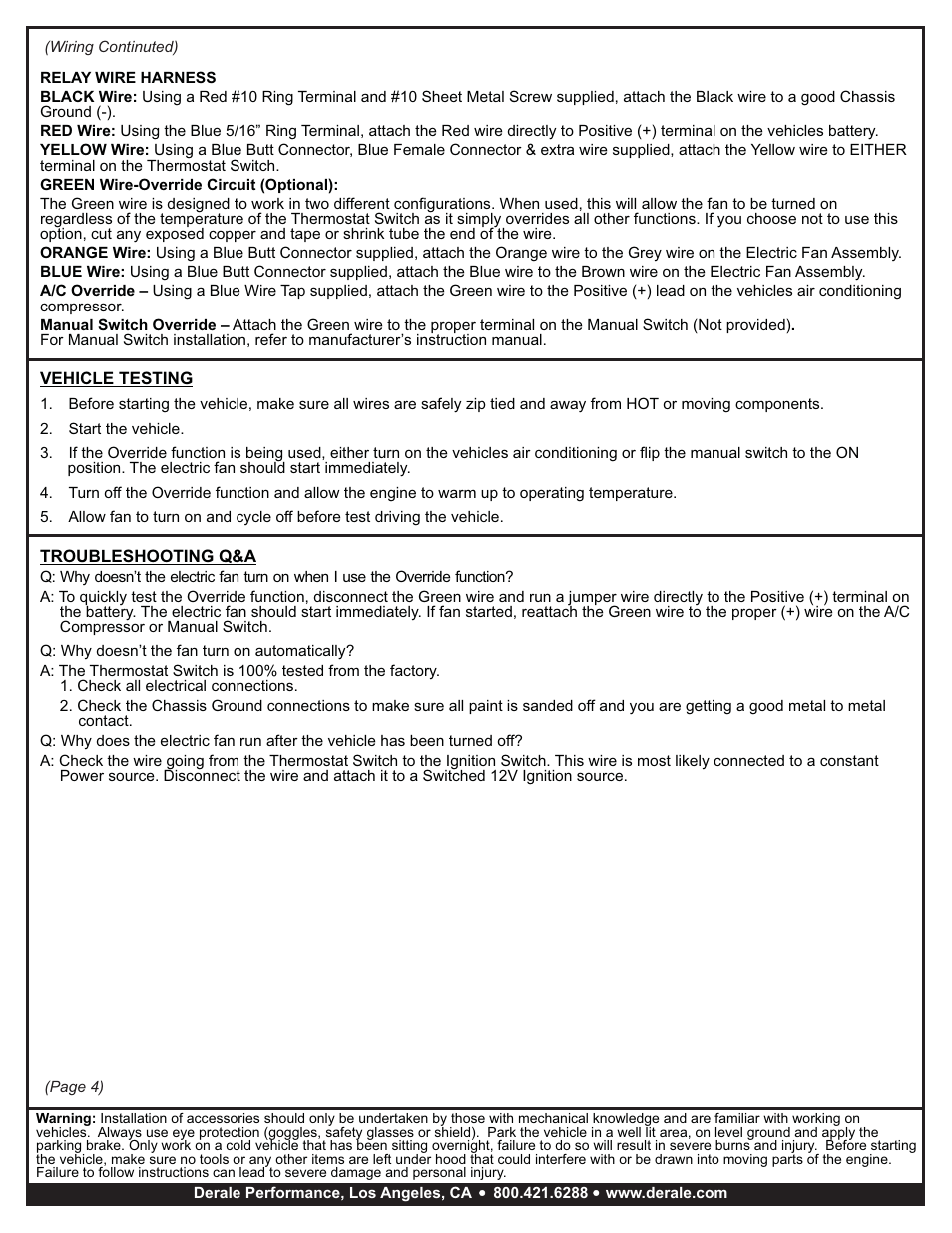 Derale Performance Direct Fit Jeep Wrangler Performance Electric Fan Kit User Manual | Page 4 / 4