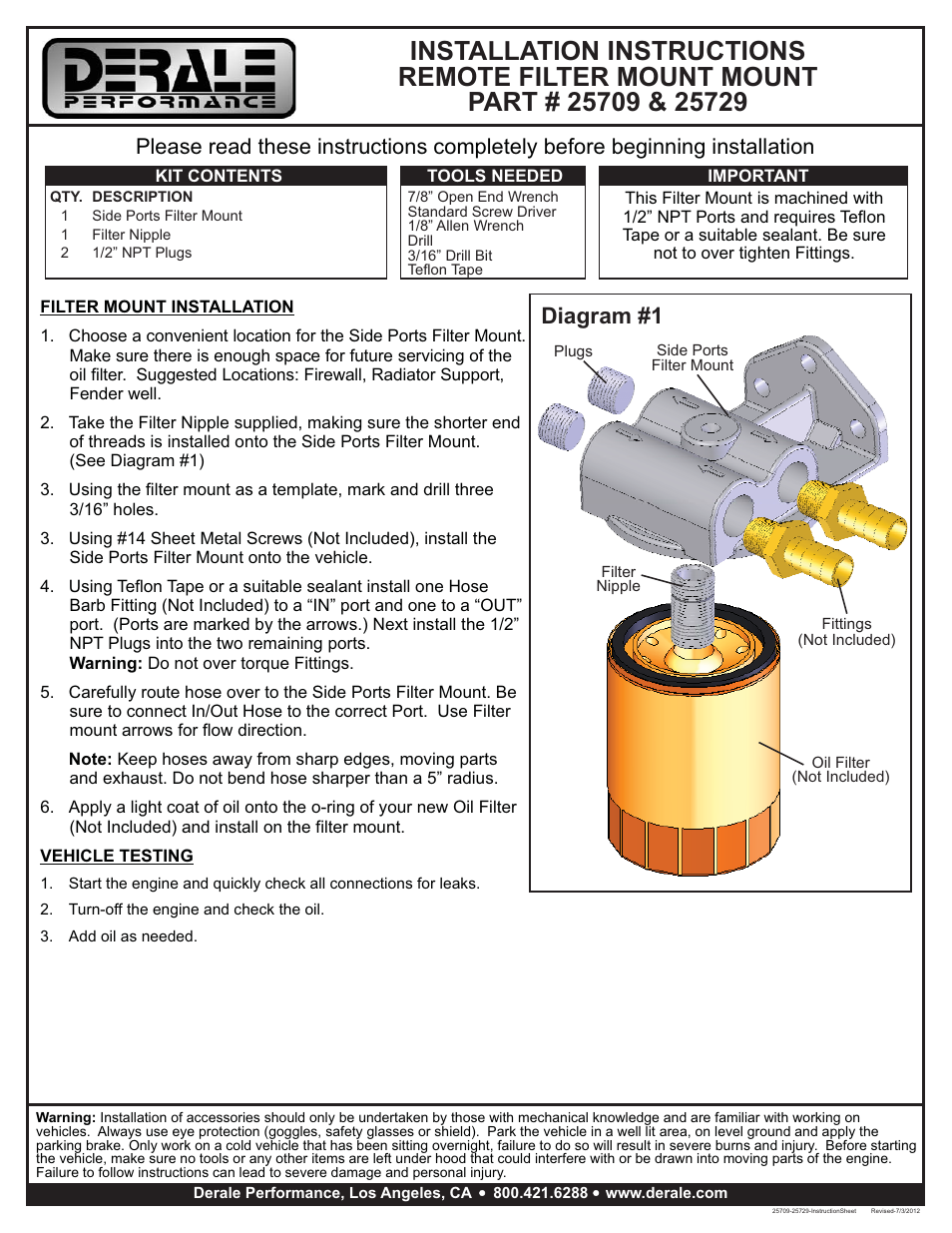 Derale Performance Single Side Ports 1_2" NPT Filter Mount User Manual | 1 page