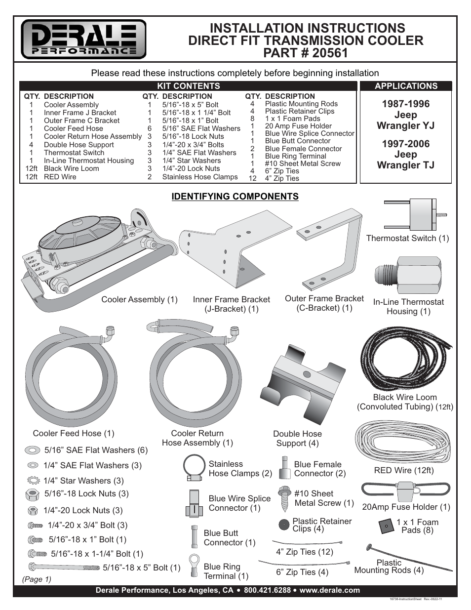 Derale Performance Direct Fit Jeep Wrangler Remote Transmission Cooler Kit User Manual | 5 pages