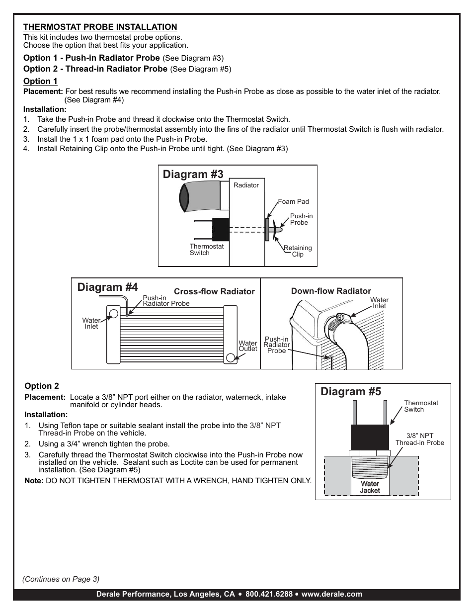 Diagram #4, Diagram #3, Diagram #5 | Derale Performance Tornado Electric Fan & Thermostat Kit User Manual | Page 2 / 3