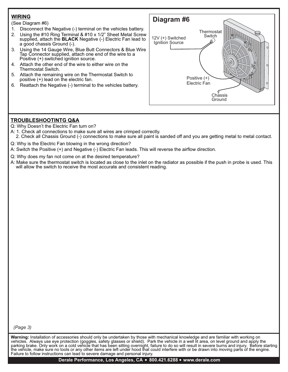 Diagram #6 | Derale Performance Tornado Electric Fan & Thermostat Kit User Manual | Page 3 / 3