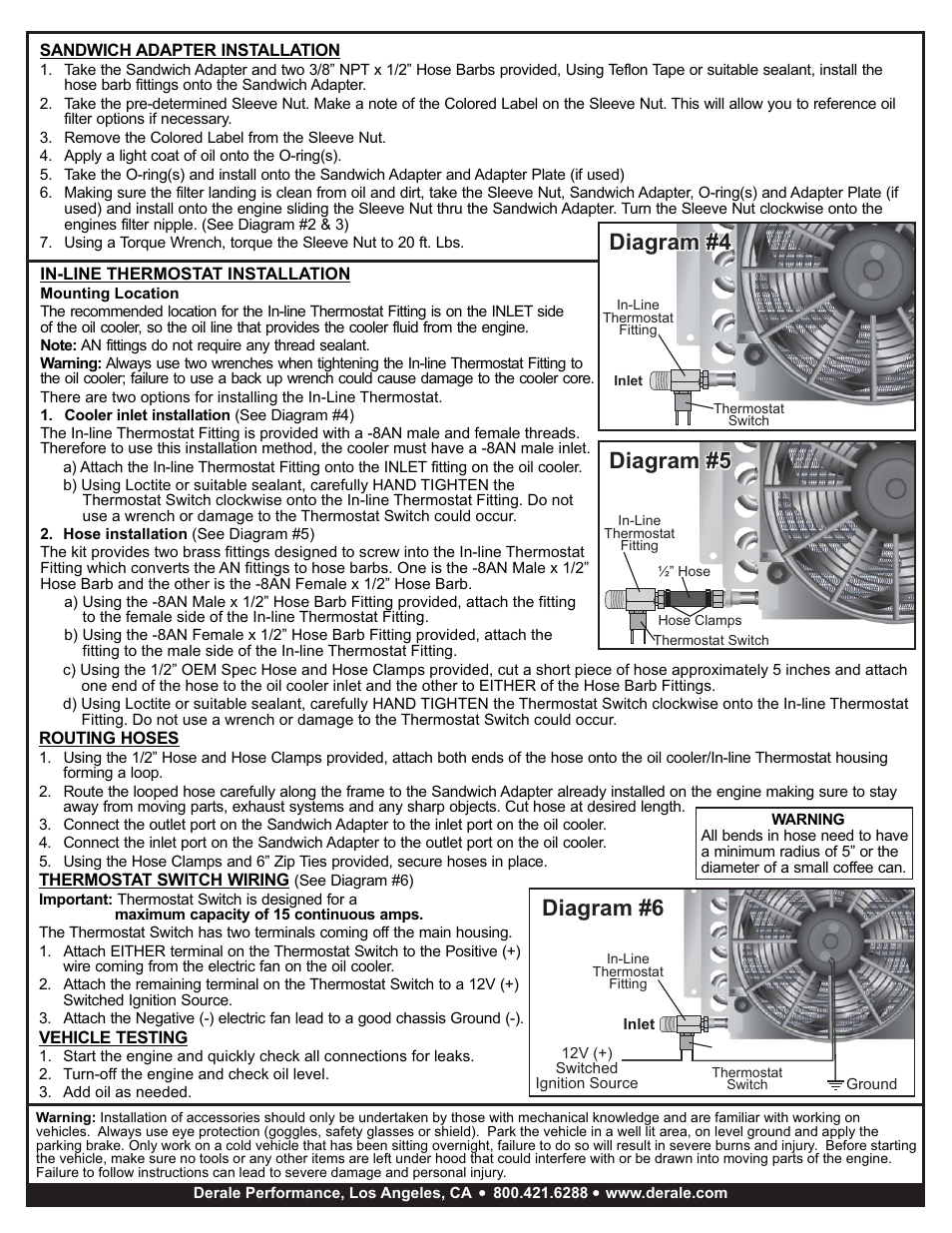 Diagram #4, Diagram #5, Diagram #6 | Derale Performance Universal Remote Engine Oil Cooler Mounting Kit User Manual | Page 2 / 2