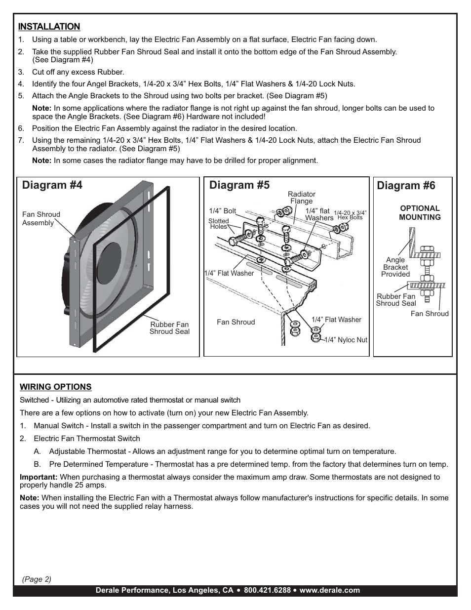 Diagram #4, Diagram #6, Diagram #5 | Derale Performance High Output Single 14" Electric RAD Copper_Aluminum Shroud Kit User Manual | Page 2 / 3