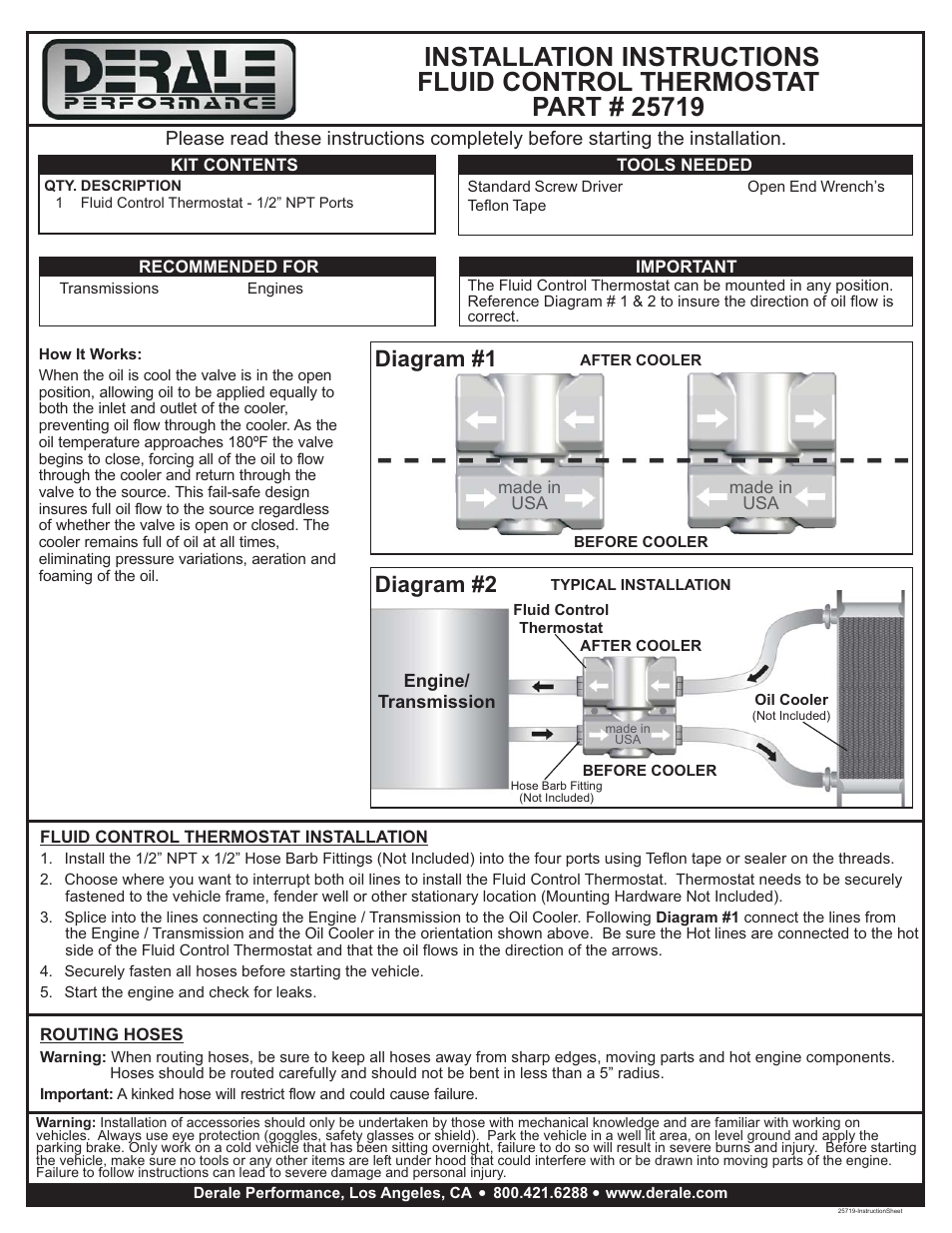 Derale Performance 1_2" NPT Fluid Control Thermostat User Manual | 1 page