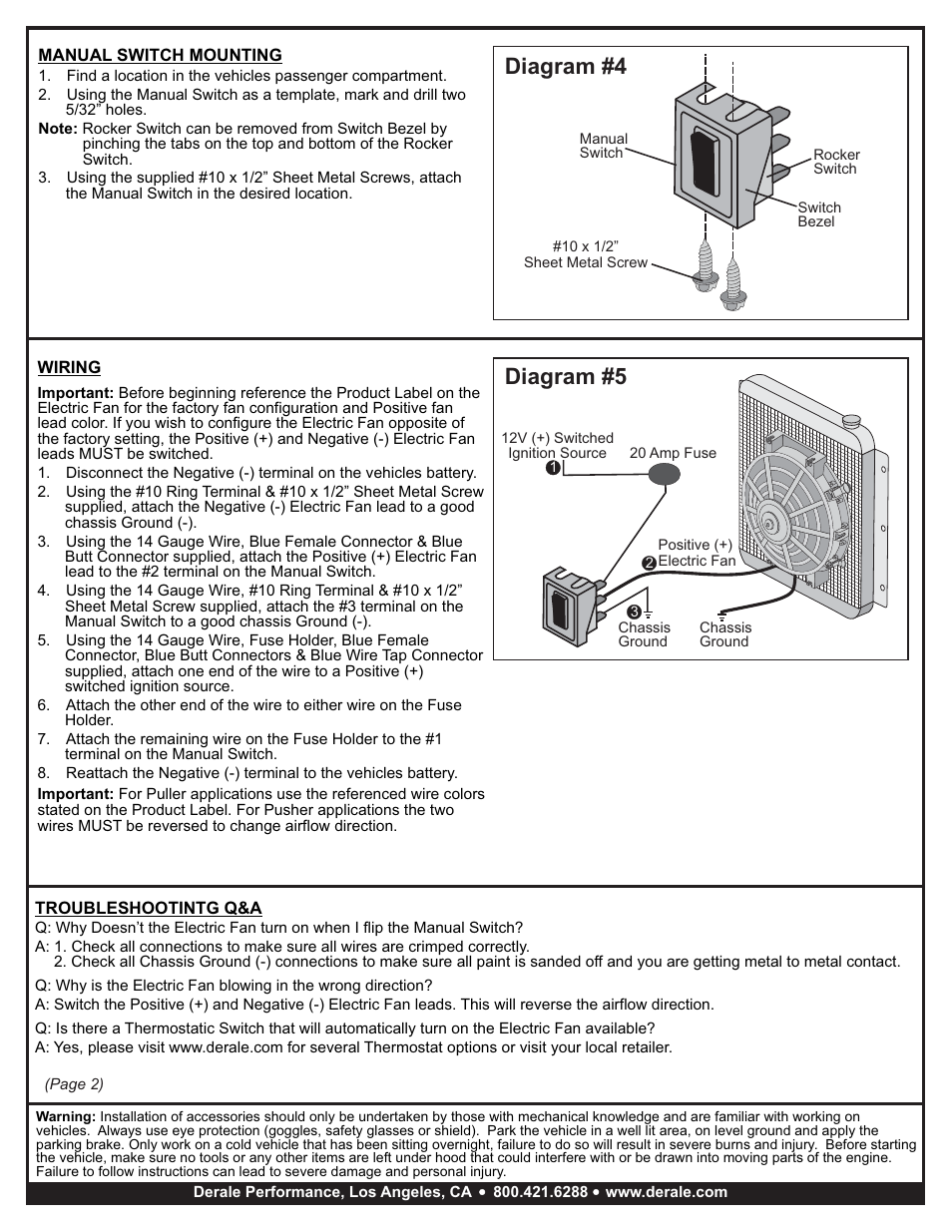 Diagram #5, Diagram #4 | Derale Performance 12" Tornado Electric Puller Fan, Premium Mounting Kit User Manual | Page 2 / 2