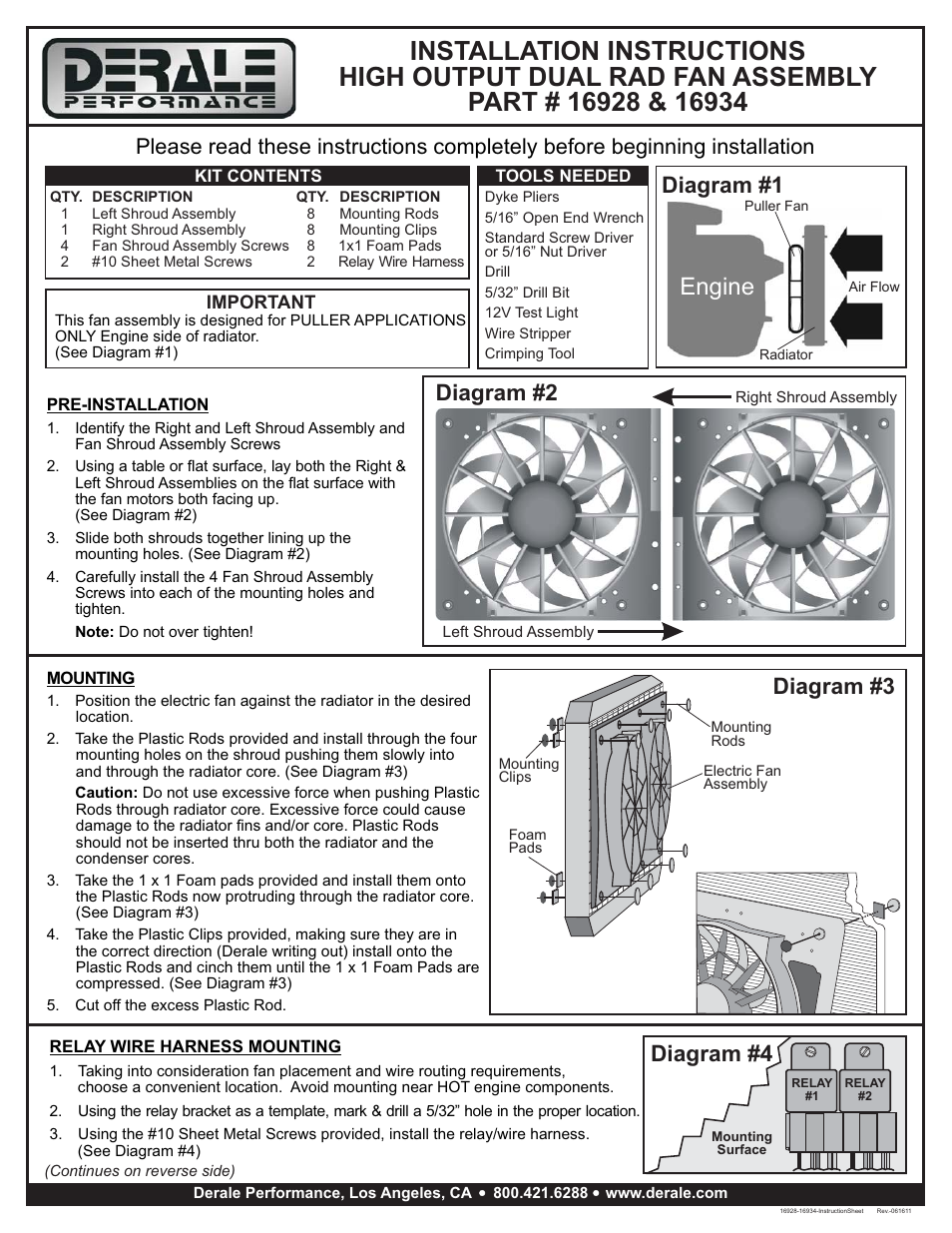 Derale Performance High Output Dual 13" Electric RAD Fan_Plastic Shroud Kit User Manual | 2 pages