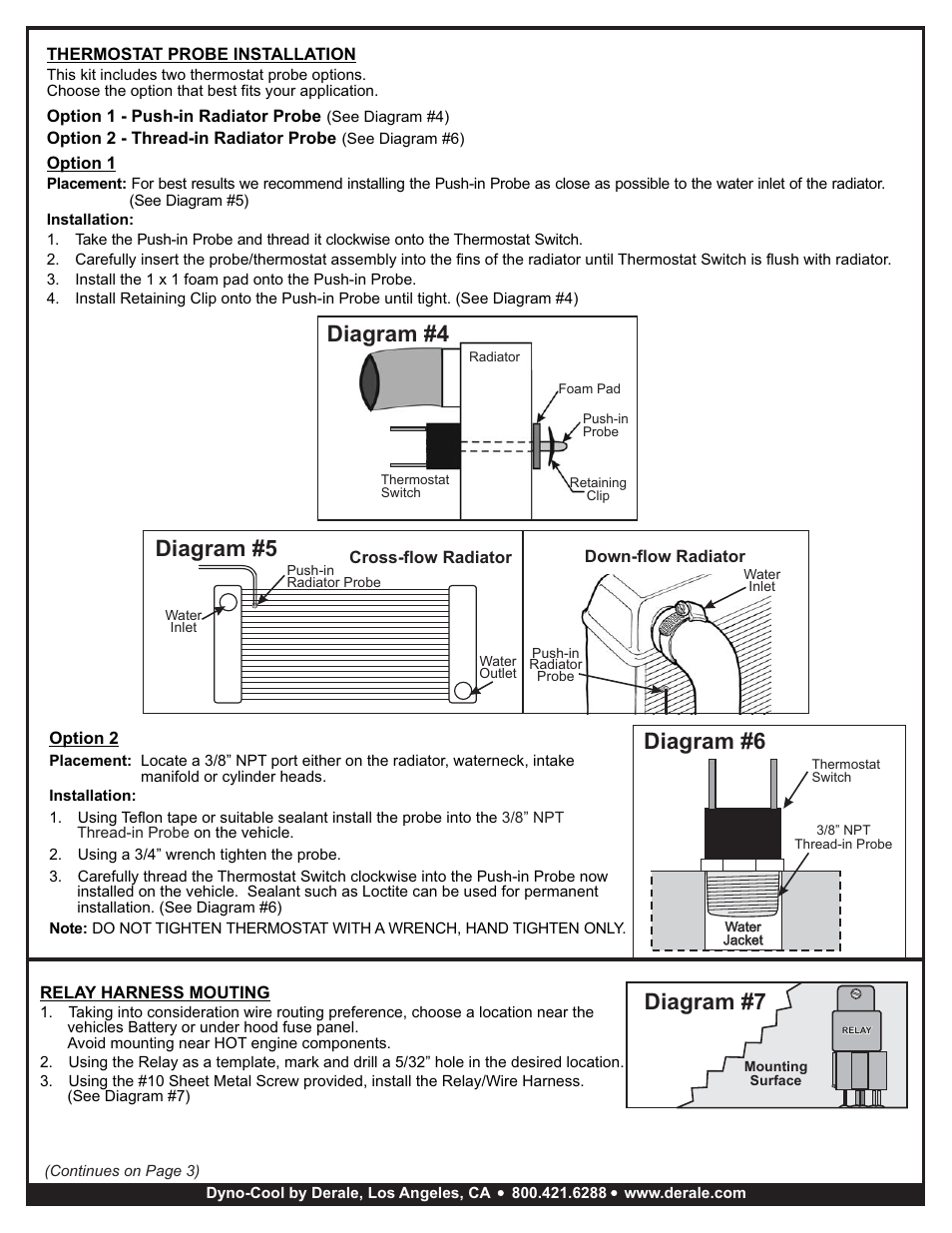 Diagram #5, Diagram #7, Diagram #4 | Diagram #6 | Derale Performance 12" Tornado Electric Fan & 180 User Manual | Page 2 / 3