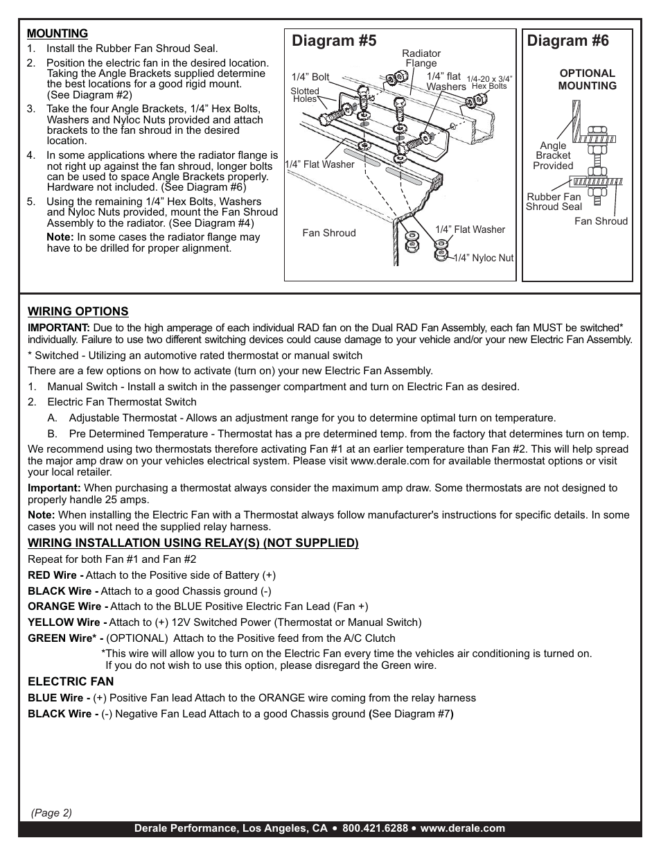 Diagram #6, Diagram #5 | Derale Performance High Output Dual 13" Electric RAD Copper_Aluminum Shroud Kit User Manual | Page 2 / 3