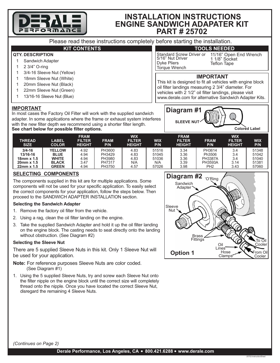 Derale Performance Universal Thermostatic Sandwich Adapter with 3__8" NPT Ports User Manual | 2 pages
