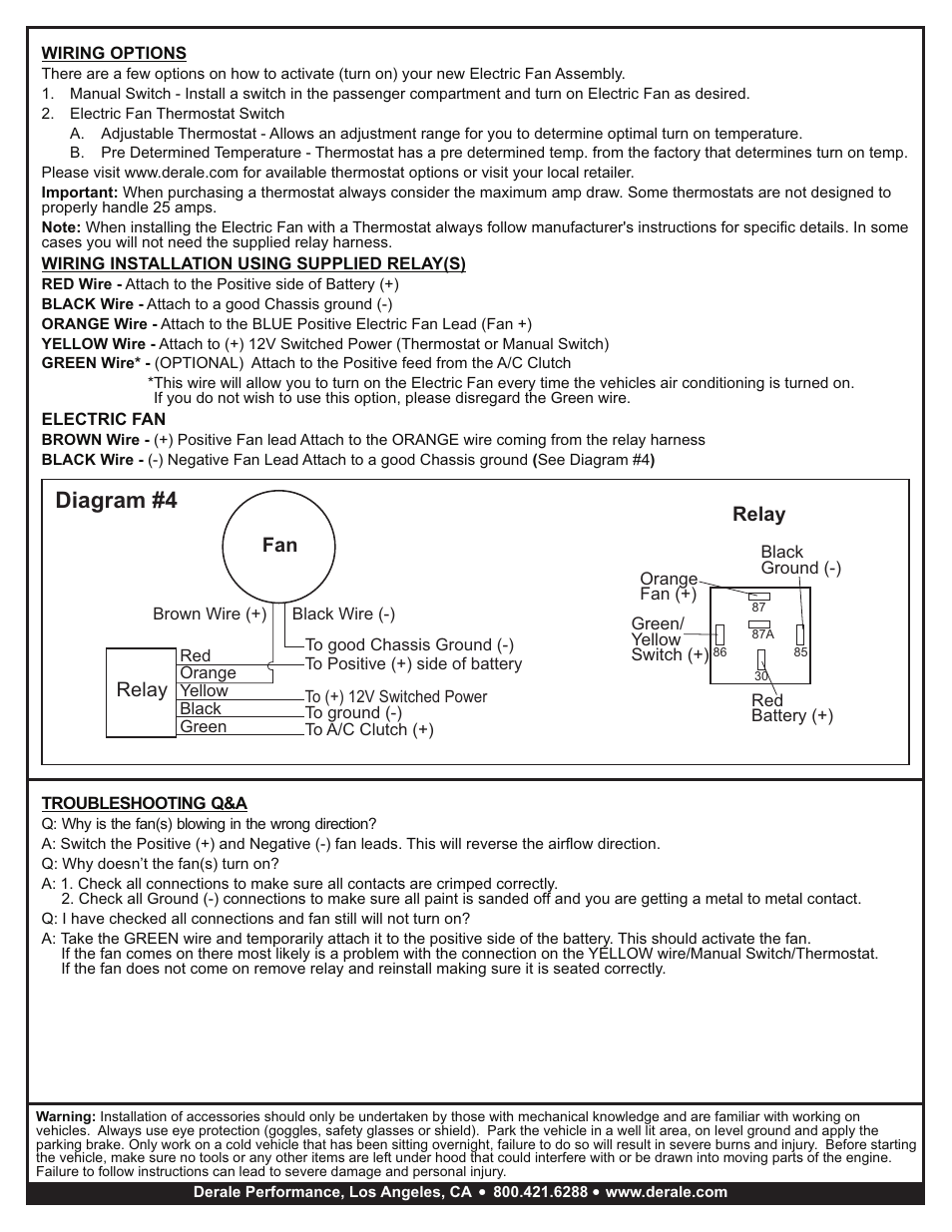 Diagram #4, Relay | Derale Performance 13" High Output RAD Pusher Fan User Manual | Page 2 / 2