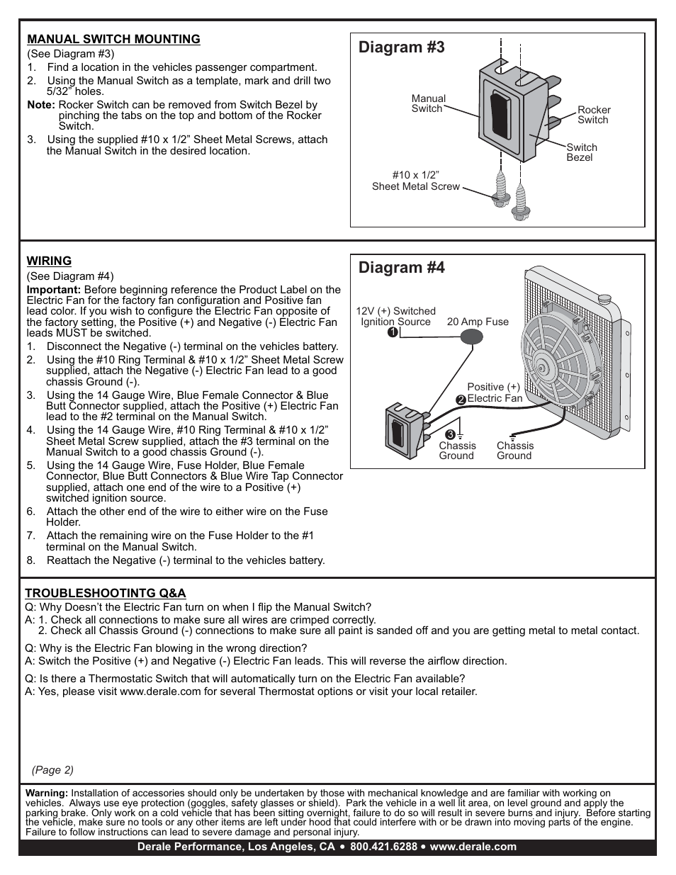 Diagram #3, Diagram #4 | Derale Performance 10" Tornado Electric Puller Fan, Premium Mounting Kit User Manual | Page 2 / 2