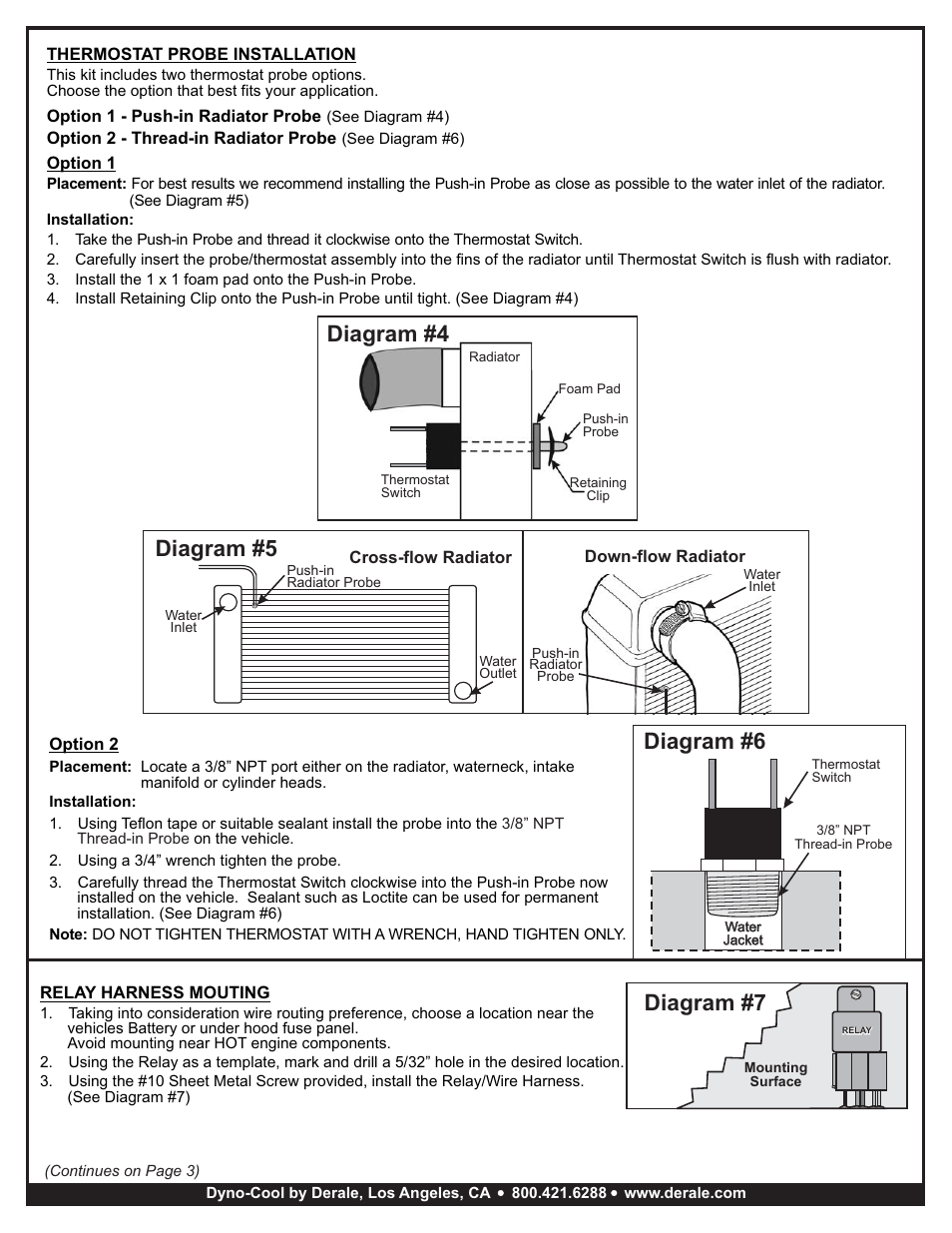 Diagram #5, Diagram #7, Diagram #4 | Diagram #6 | Derale Performance 10" Tornado Electric Fan & 180 User Manual | Page 2 / 3