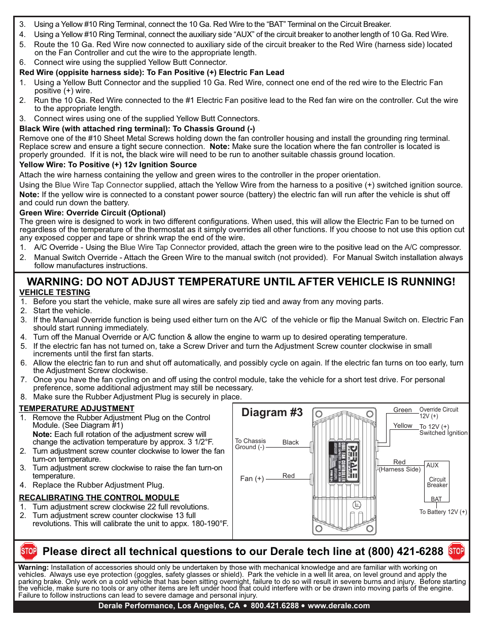 Diagram #3 | Derale Performance High Amperage Adjustable Single Electric Fan Controller, Push In Probe User Manual | Page 2 / 2
