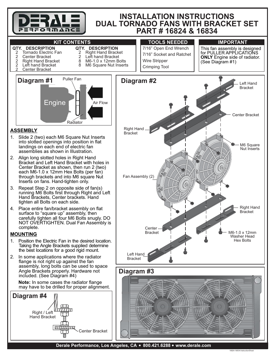 Derale Performance Dual 12" Electric Tornado Fan Kit User Manual | 2 pages