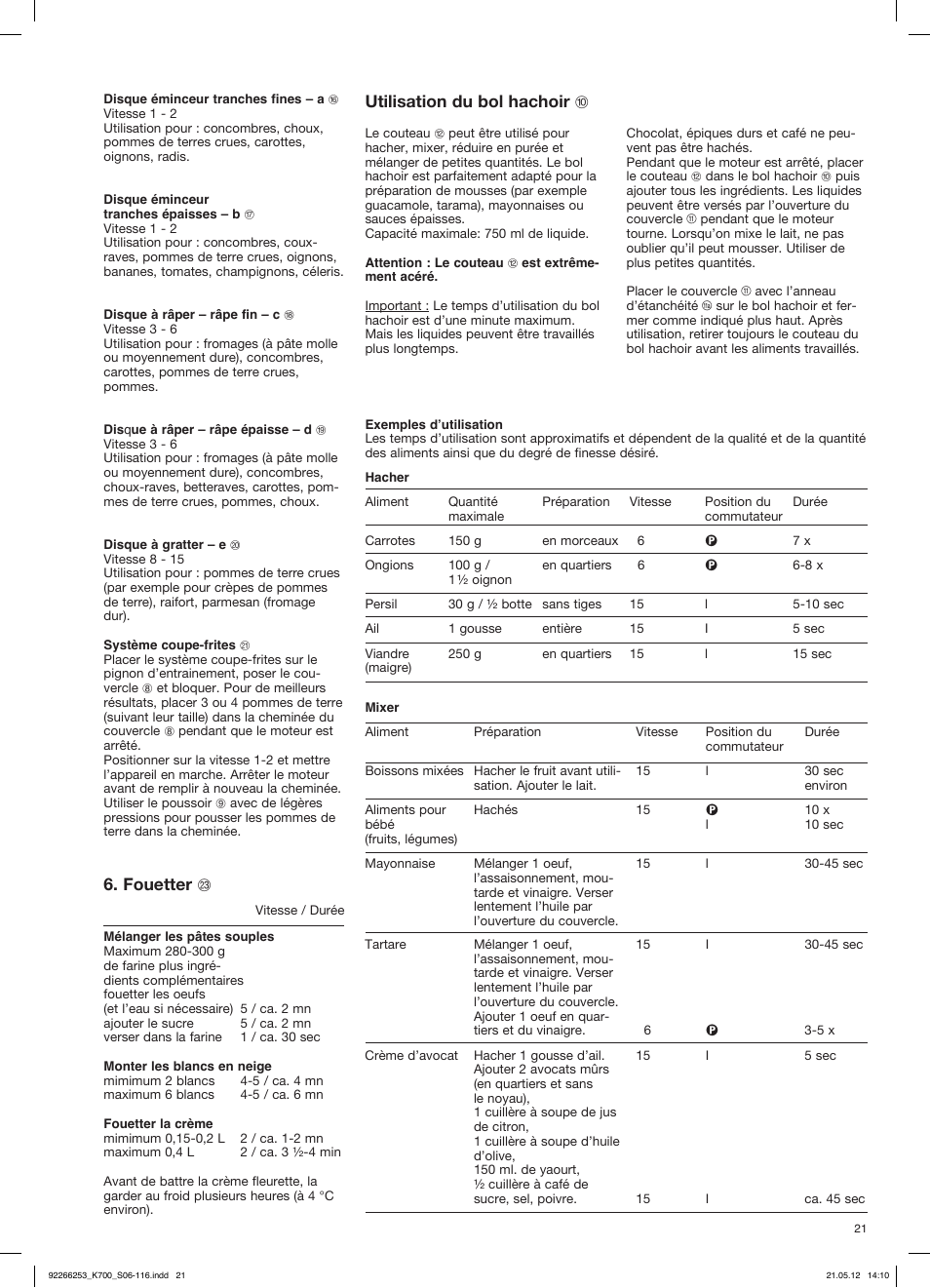 Utilisation du bol hachoir j, Fouetter w | Braun Multiquick 5 K 700 User Manual | Page 20 / 113