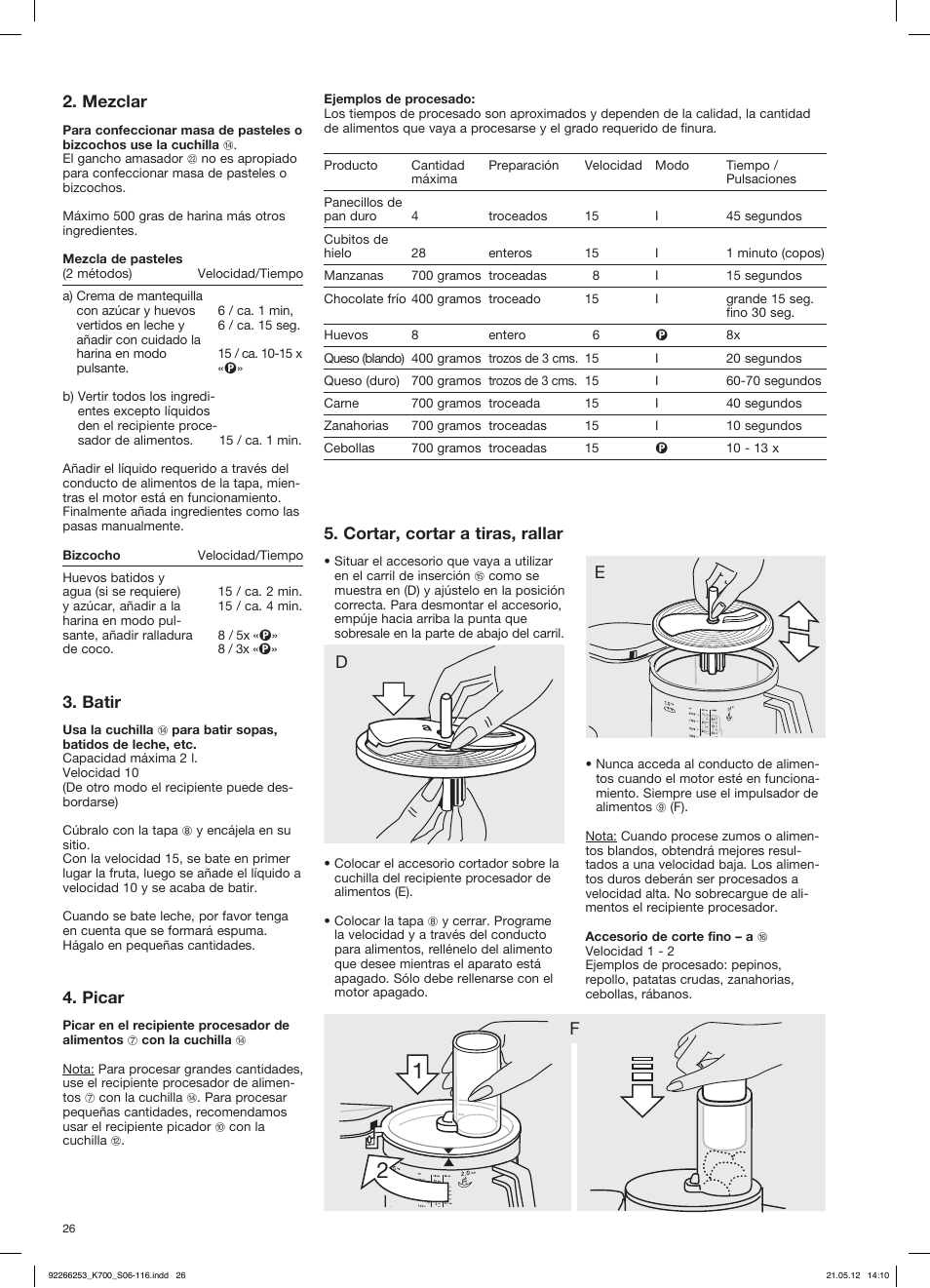 Mezclar, Batir, Picar | Cortar, cortar a tiras, rallar | Braun Multiquick 5 K 700 User Manual | Page 25 / 113