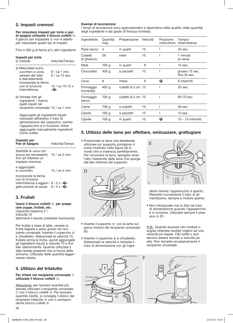 Impasti cremosi, Frullati, Utilizzo del tritatutto | Braun Multiquick 5 K 700 User Manual | Page 37 / 113