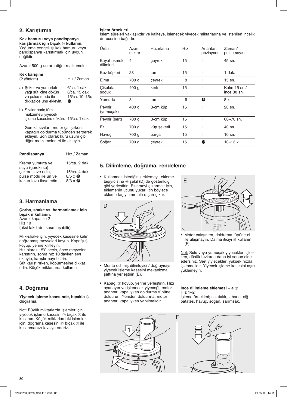 Karıµtırma, Harmanlama, Doπrama | E5. dilimleme, doπrama, rendeleme | Braun Multiquick 5 K 700 User Manual | Page 79 / 113