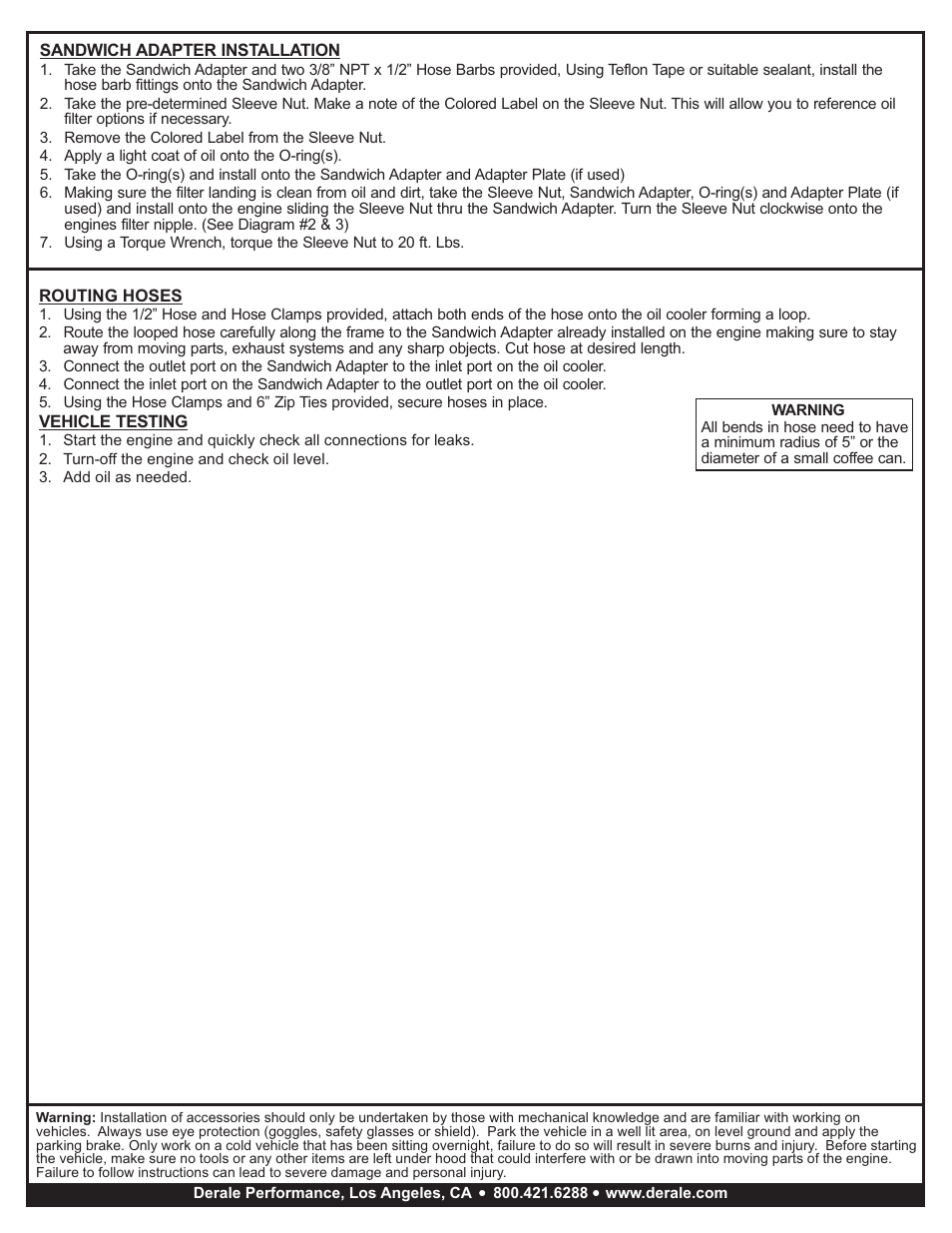 Derale Performance Universal Engine Oil Cooler Mounting Kit User Manual | Page 2 / 2