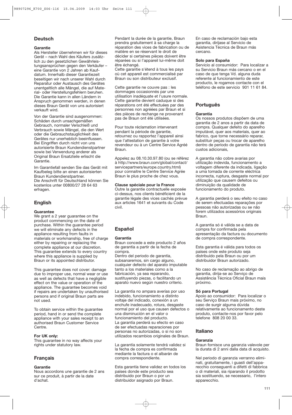 Braun CombiMax 700 Vital User Manual | Page 110 / 113