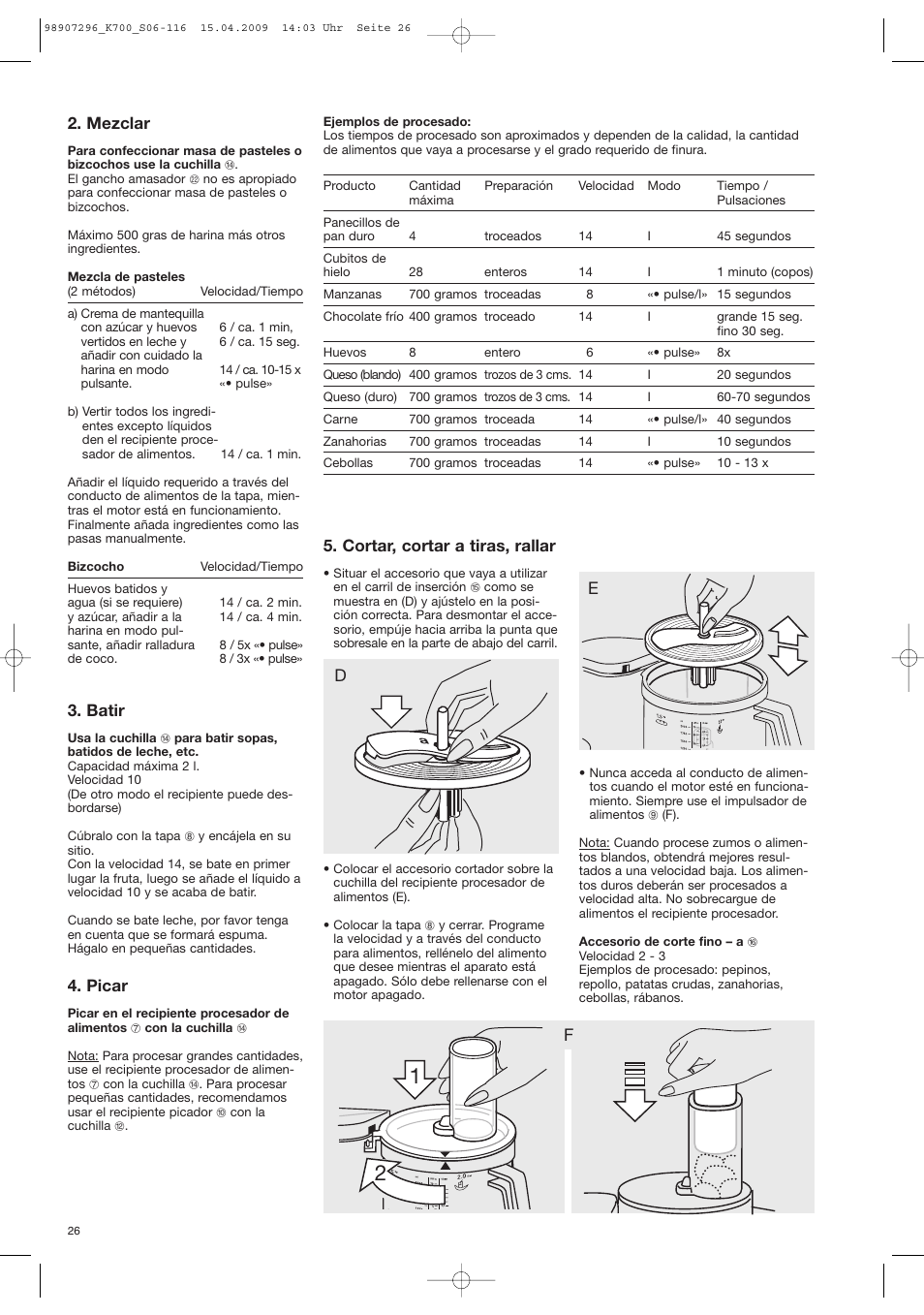 Mezclar, Batir, Picar | Cortar, cortar a tiras, rallar | Braun CombiMax 700 Vital User Manual | Page 25 / 113