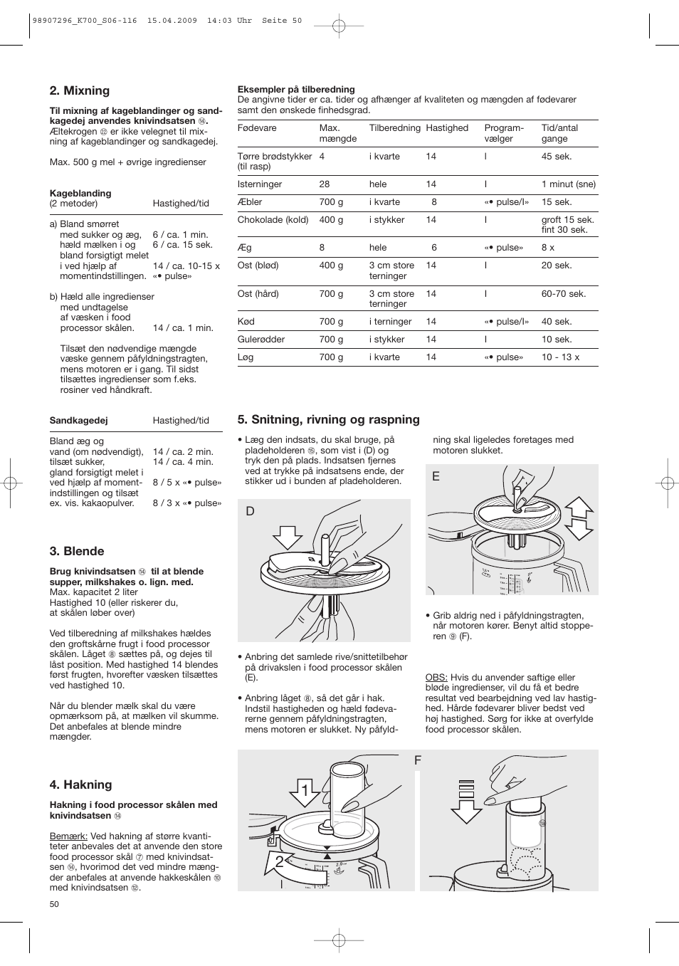 Snitning, rivning og raspning 2. mixning, Blende, Hakning | Braun CombiMax 700 Vital User Manual | Page 49 / 113
