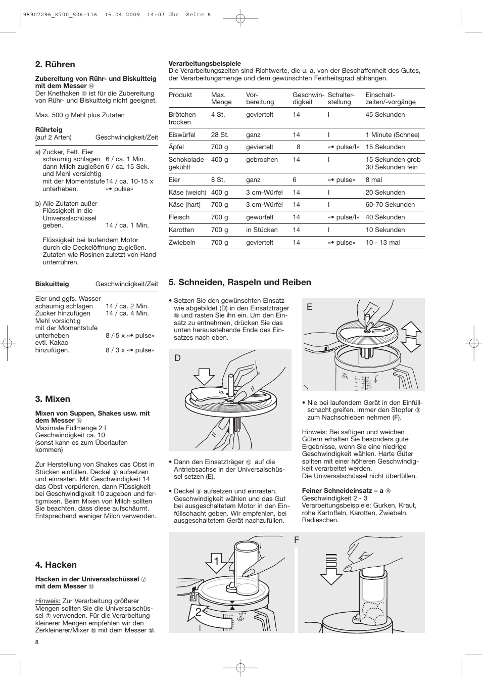Rühren, Mixen, Hacken | Schneiden, raspeln und reiben | Braun CombiMax 700 Vital User Manual | Page 7 / 113