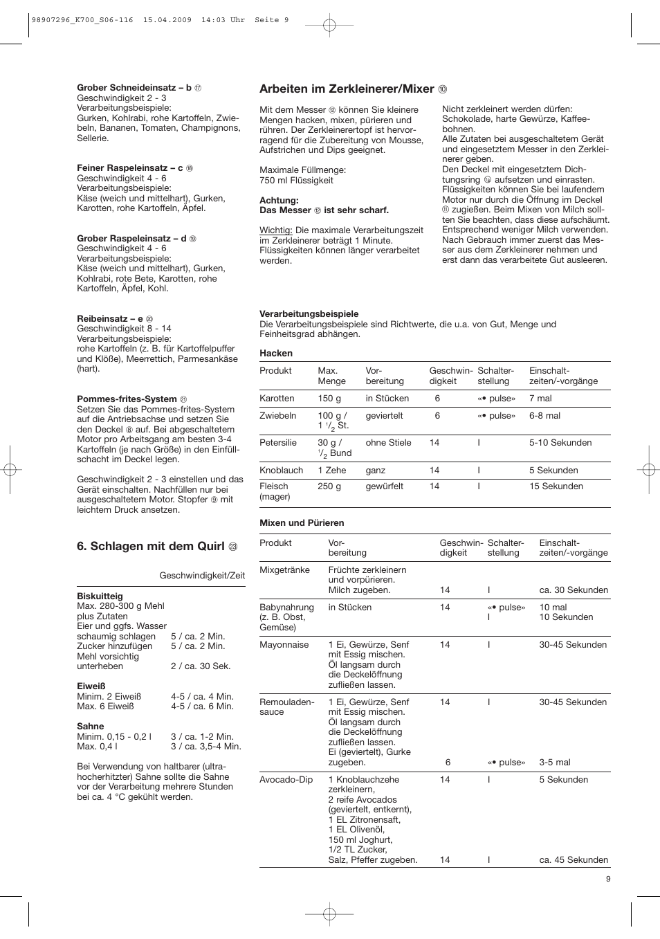Arbeiten im zerkleinerer/mixer j, Schlagen mit dem quirl w | Braun CombiMax 700 Vital User Manual | Page 8 / 113