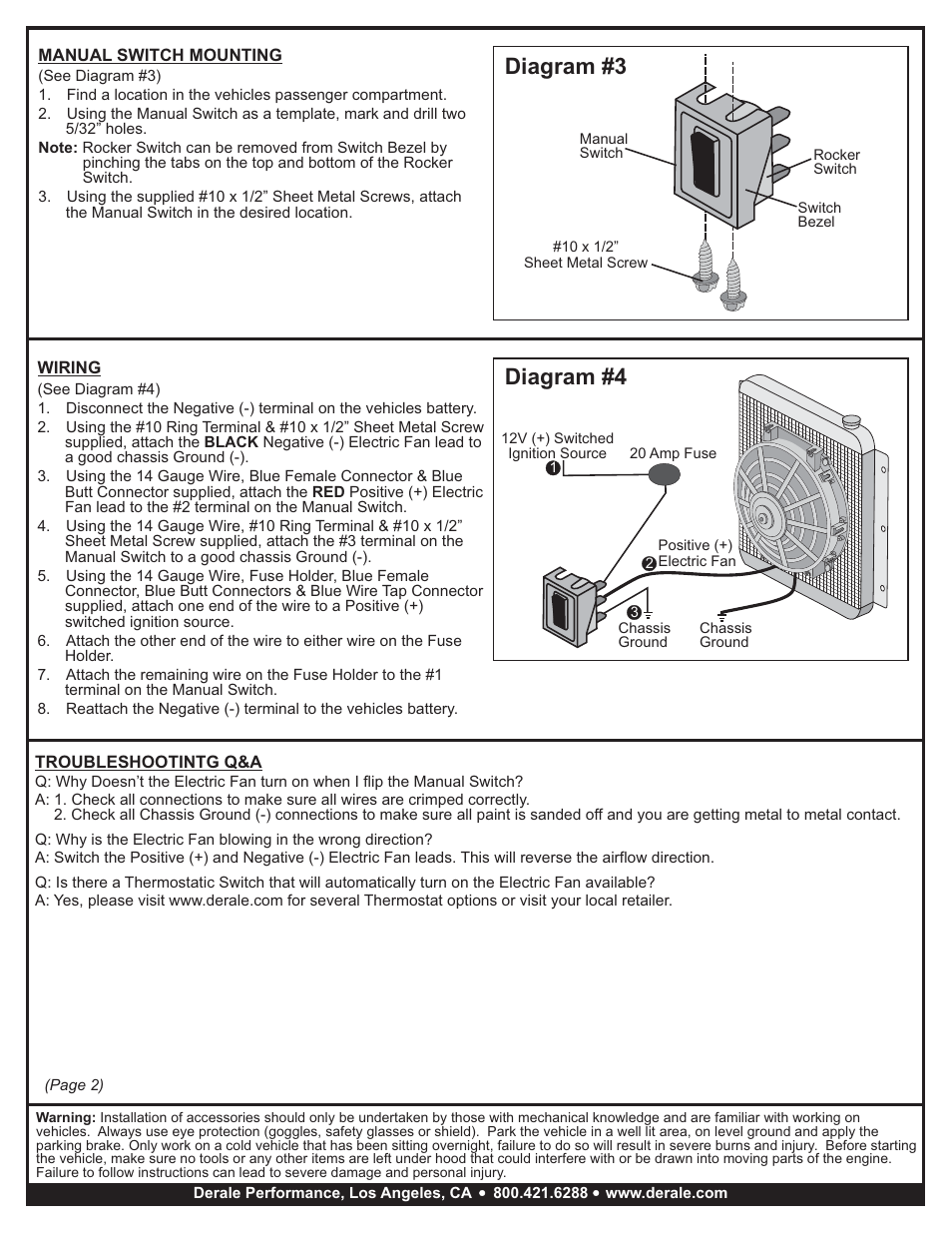 Diagram #3, Diagram #4 | Derale Performance 4" Tornado Electric Puller Fan, Premium Mounting Kit User Manual | Page 2 / 2