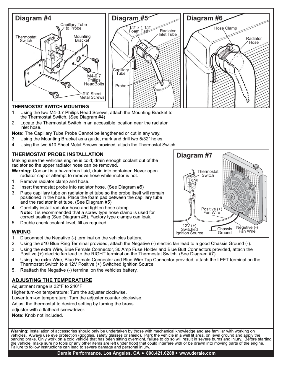 Diagram #6 diagram #5 diagram #5, Diagram #4, Diagram #7 | Derale Performance 14" Dyno-Cool Electric Fan and Mechanical Fan Controller Kit, Premium User Manual | Page 2 / 2