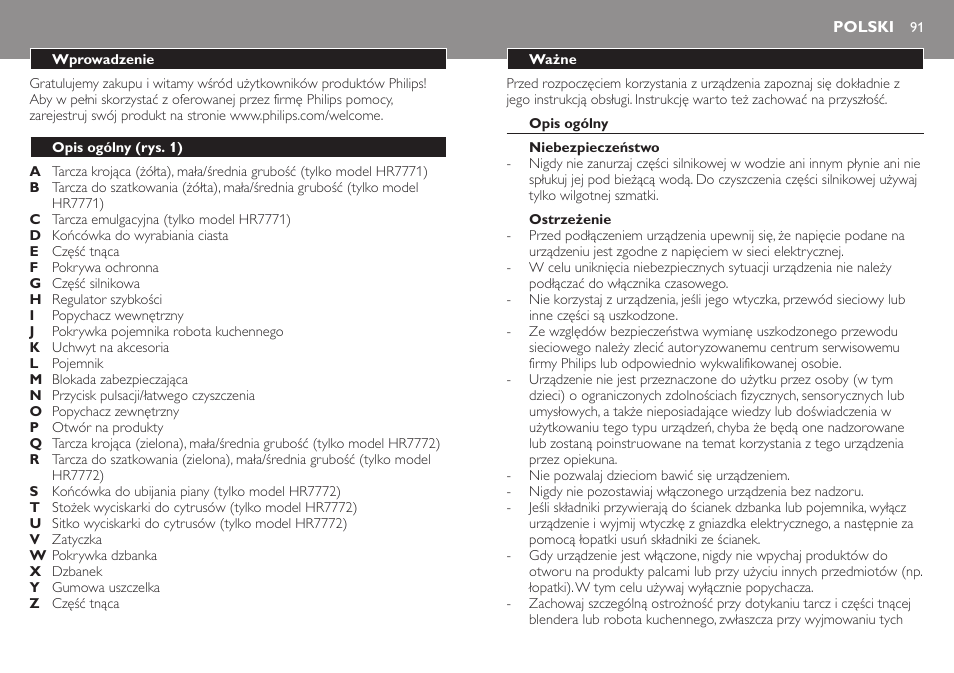 Polski, Polski 91 | Philips HR7771 User Manual | Page 91 / 168