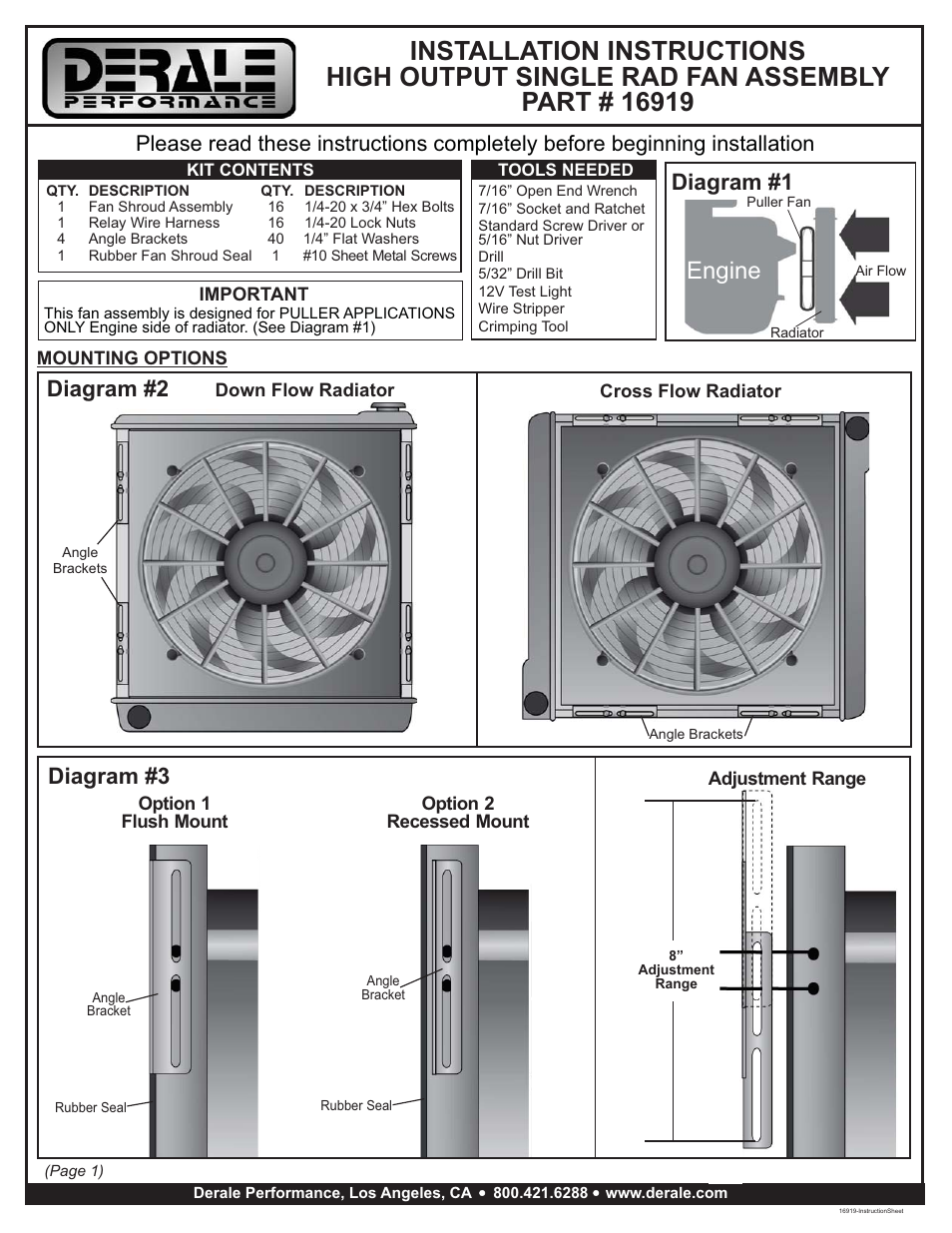 Derale Performance High Output 17" Electric Fan__Black Steel Shroud Kit User Manual | 3 pages