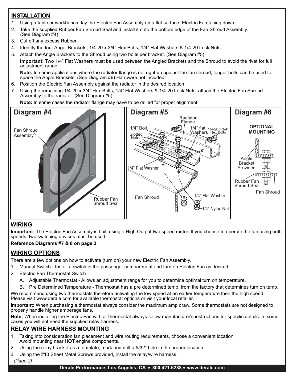 Diagram #6, Diagram #4, Diagram #5 | Derale Performance High Output 17" Electric Fan__Black Steel Shroud Kit User Manual | Page 2 / 3