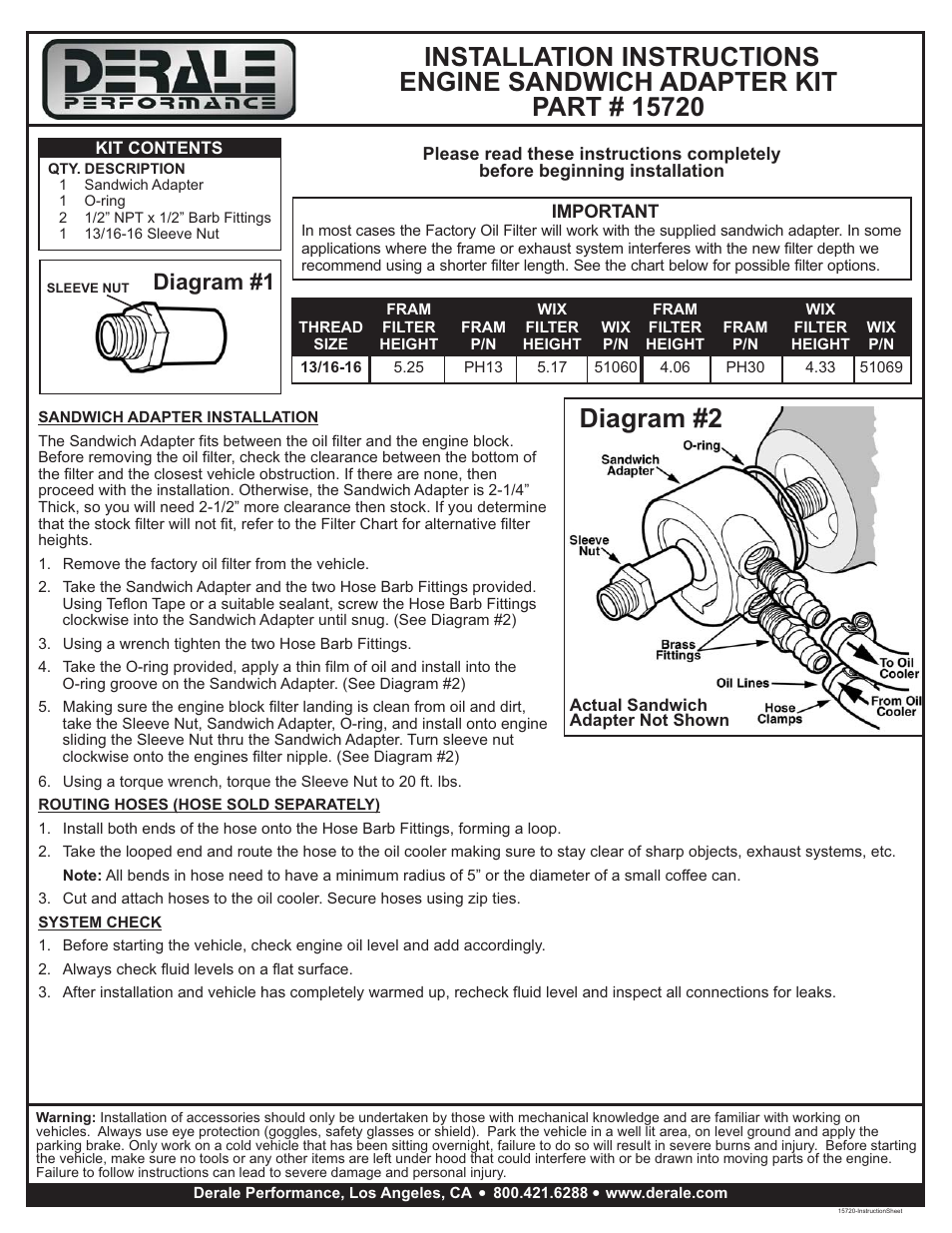 Derale Performance GM Thermostatic Sandwich Adapter Kit with 1_2" NPT Ports User Manual | 1 page