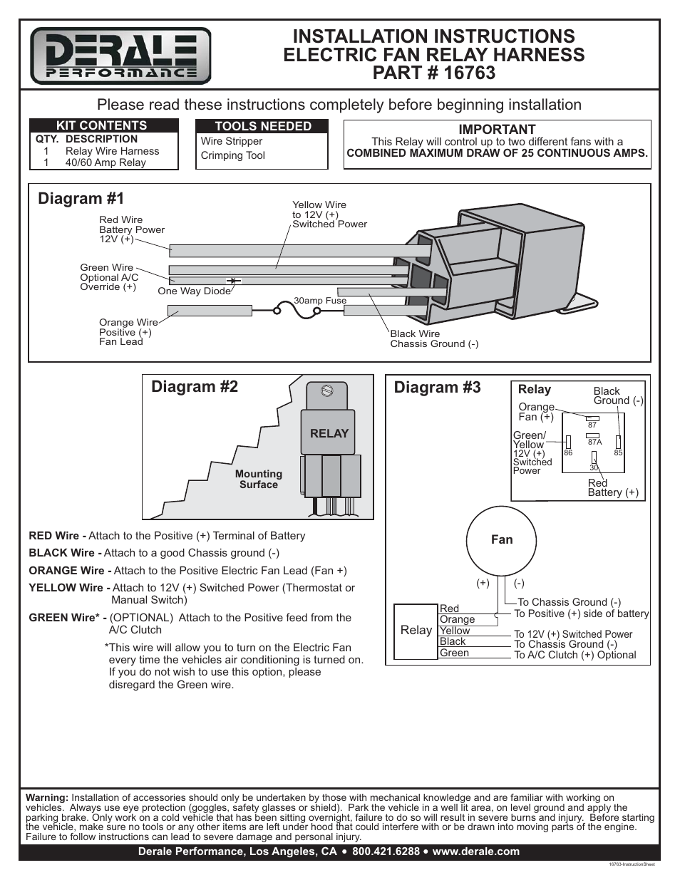 Derale Performance 60 Amp Single Relay Wire Harness Kit User Manual | 1 page