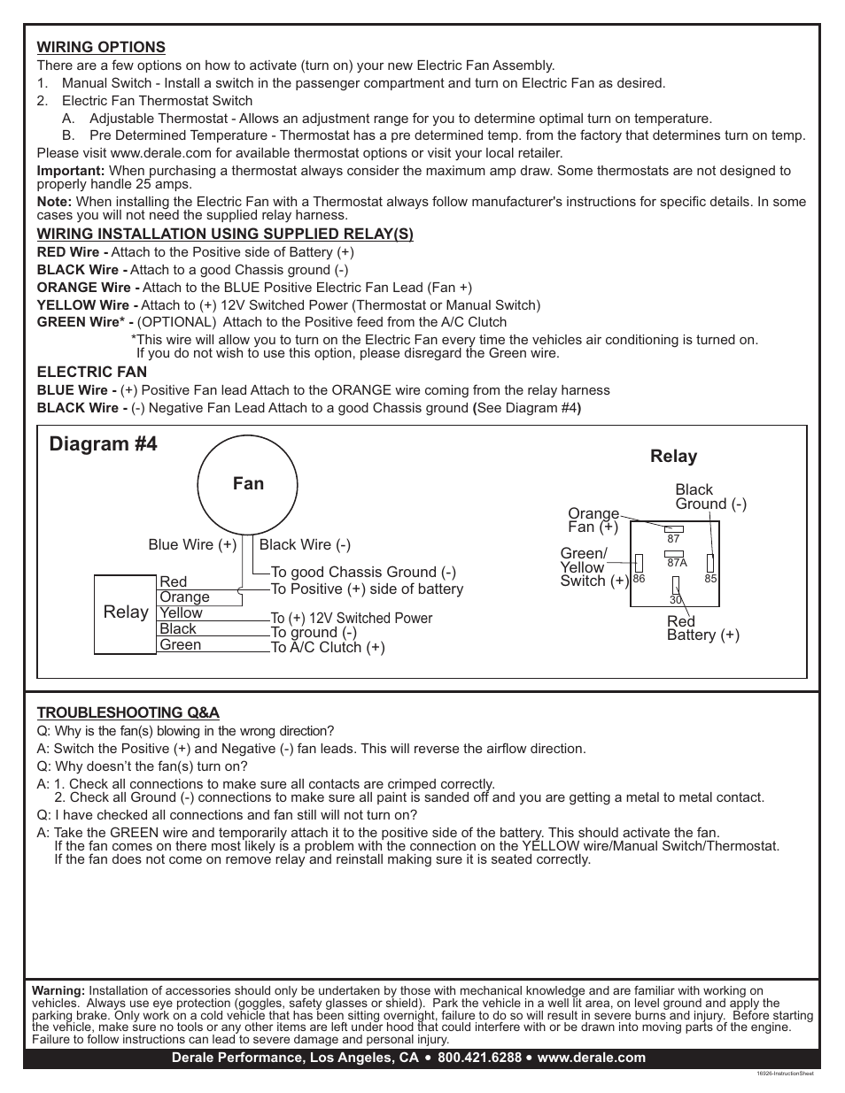 Diagram #4, Relay | Derale Performance 13" High Output Single RAD Puller Fan with Plastic Shroud User Manual | Page 2 / 2