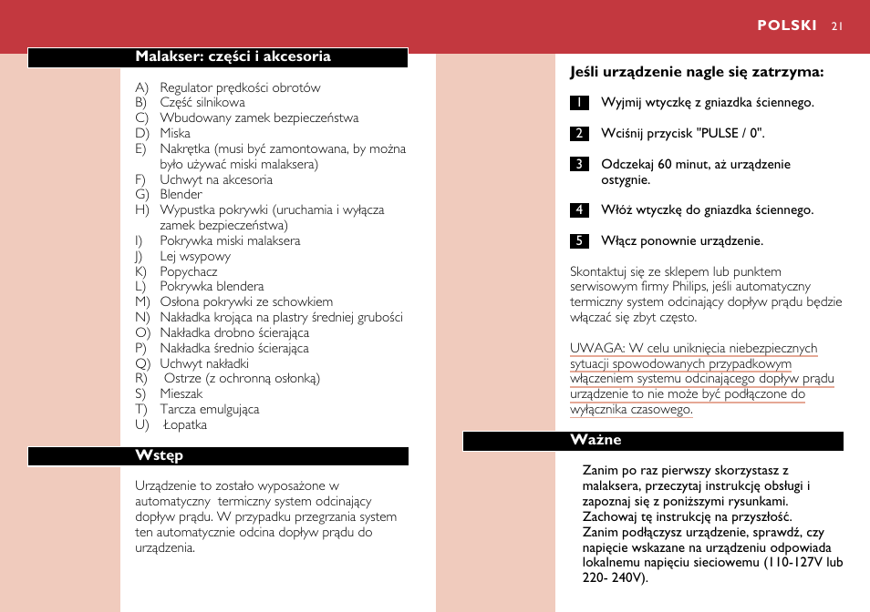 Polski 21 | Philips HR7638 User Manual | Page 21 / 128