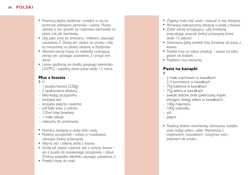 Polski, Mus z łososia, Pasta na kanapki | Philips HR7638 User Manual | Page 34 / 128