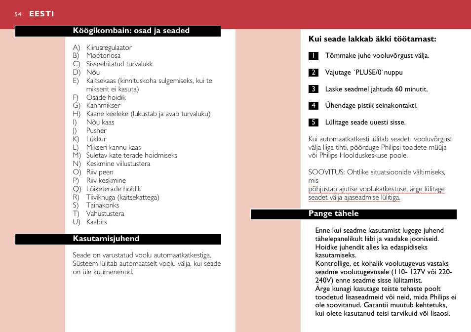 Eesti 54 | Philips HR7638 User Manual | Page 54 / 128