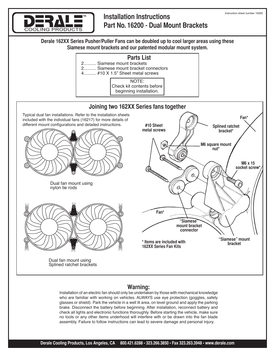 Derale Performance HO RAD Fan Dual Mount Bracket, Ratchet Style User Manual | 1 page