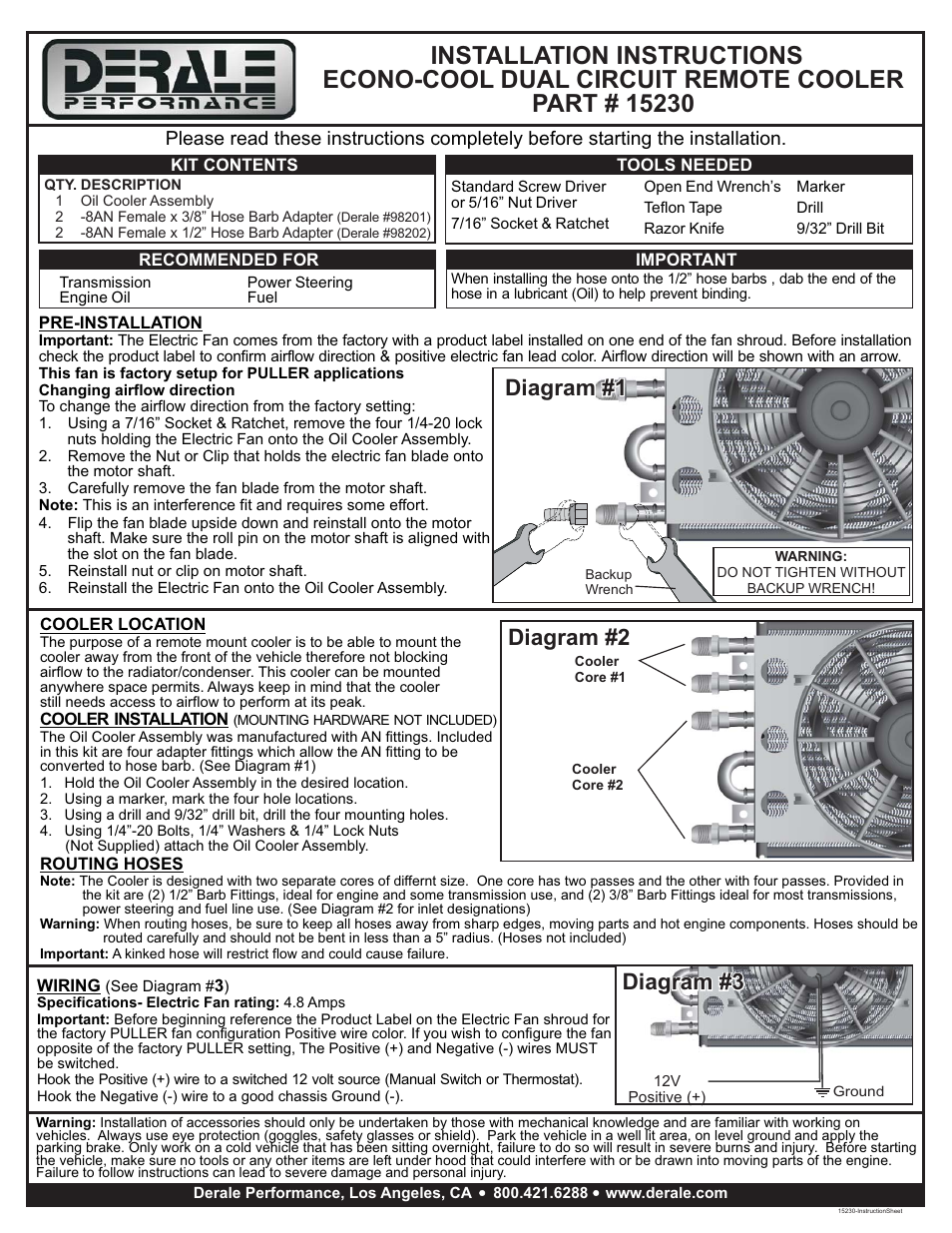 Derale Performance 4 & 2 Pass Dual Circuit Econo-Cool Remote Cooler User Manual | 1 page