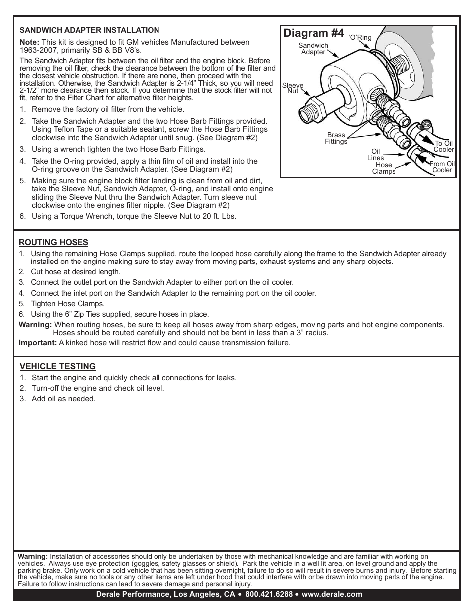 Diagram #4 | Derale Performance 6 Pass Series 7000 Aluminum_Copper GM V8 Engine Oil Cooler Kit, Sandwich Adapter User Manual | Page 2 / 2