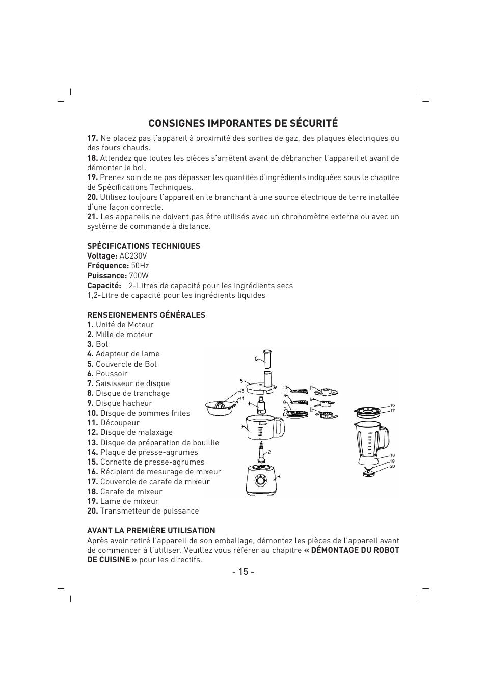 Consignes imporantes de sécurité | SINBO SHB 3070 User Manual | Page 16 / 53