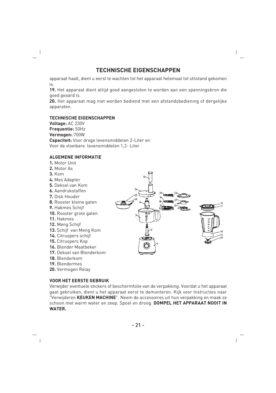Technische eigenschappen | SINBO SHB 3070 User Manual | Page 22 / 53
