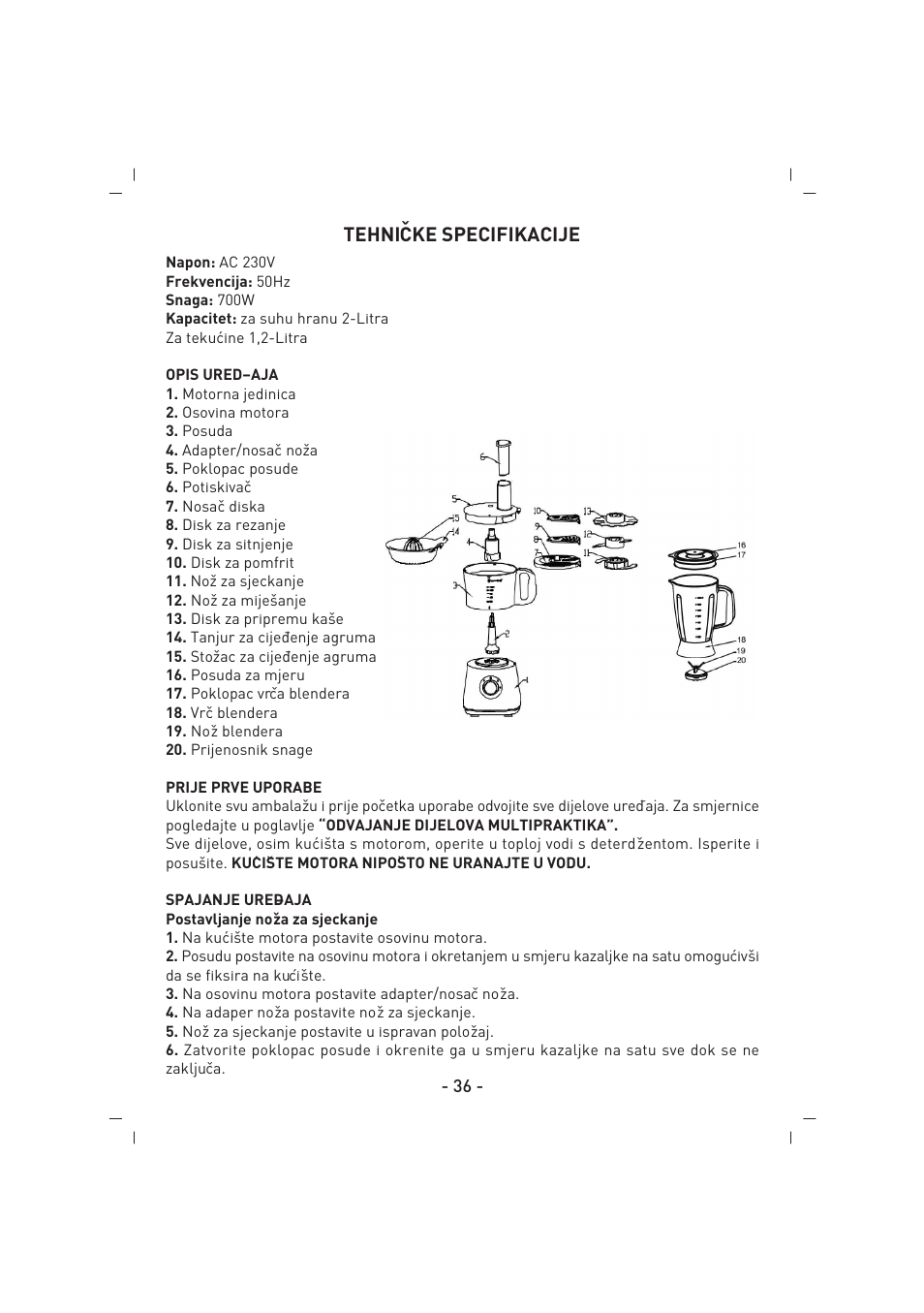 Tehniˇ cke specifikacije | SINBO SHB 3070 User Manual | Page 37 / 53