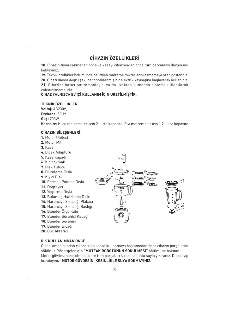 C‹hazin özell‹kler | SINBO SHB 3070 User Manual | Page 4 / 53