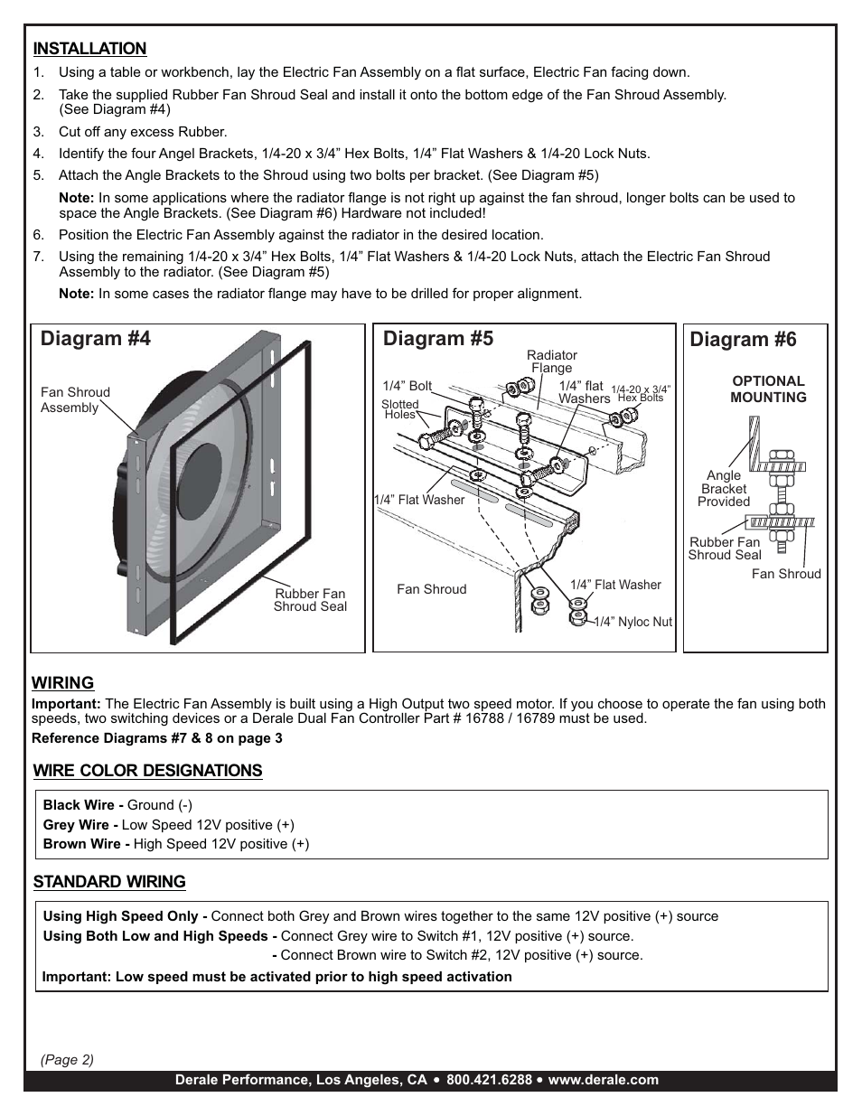 Diagram #4, Diagram #6, Diagram #5 | Derale Performance High Output Dual 17" Electric RAD Copper_Aluminum Shroud Kit User Manual | Page 2 / 3