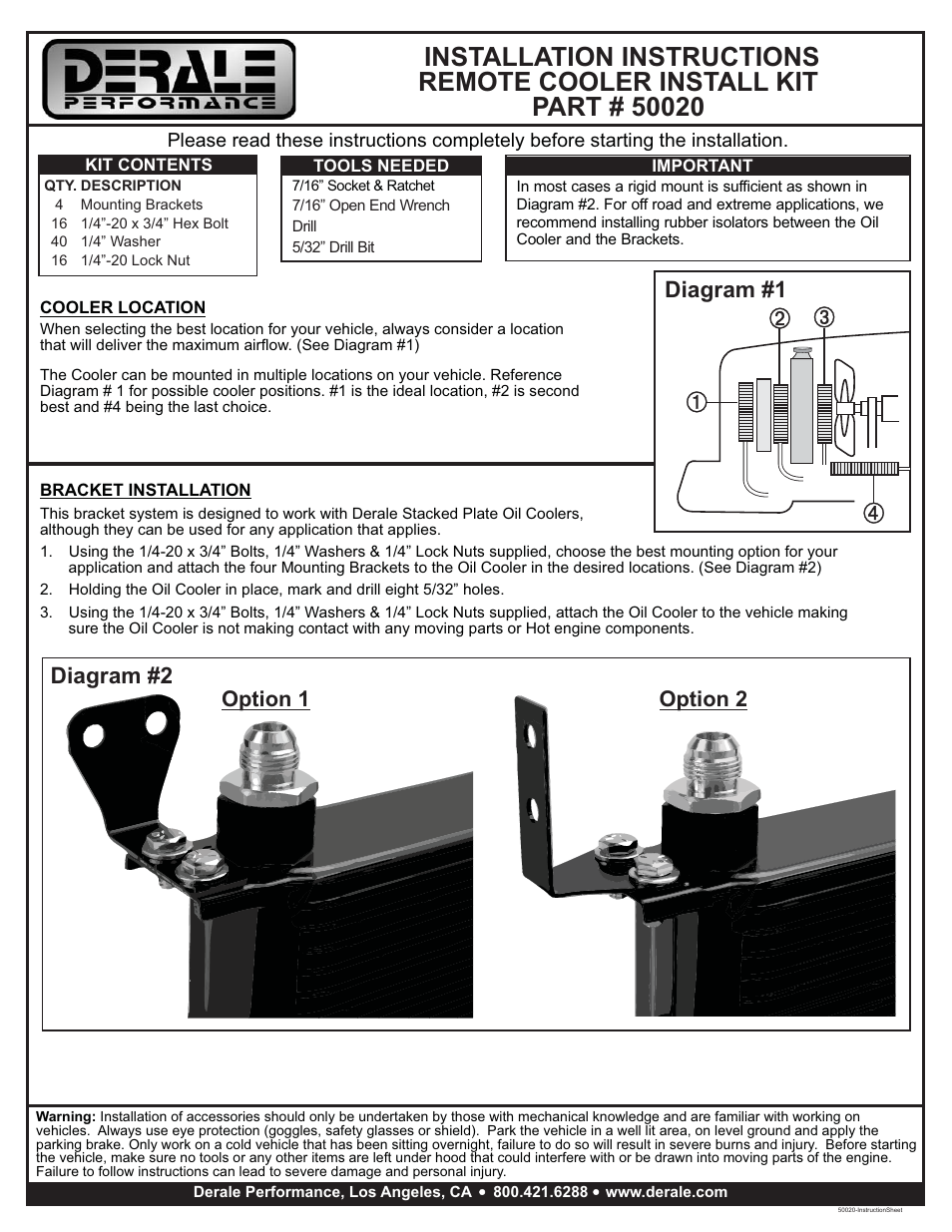 Derale Performance Stack Plate Cooler 4 Way Mount Bracket Kit User Manual | 1 page