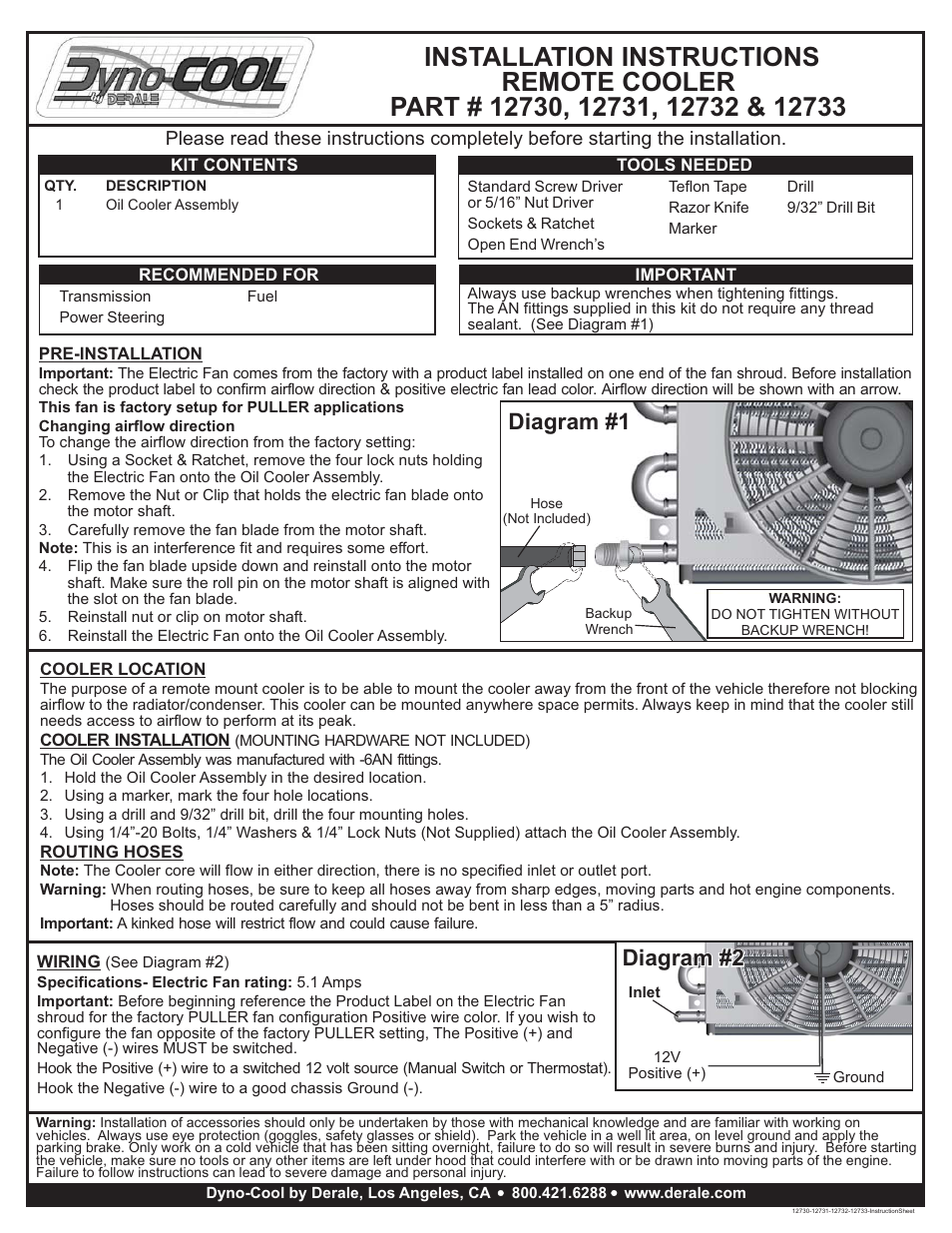 Derale Performance 6 Pass 14" Dyno Cool Remote Cooler, -6AN User Manual | 1 page