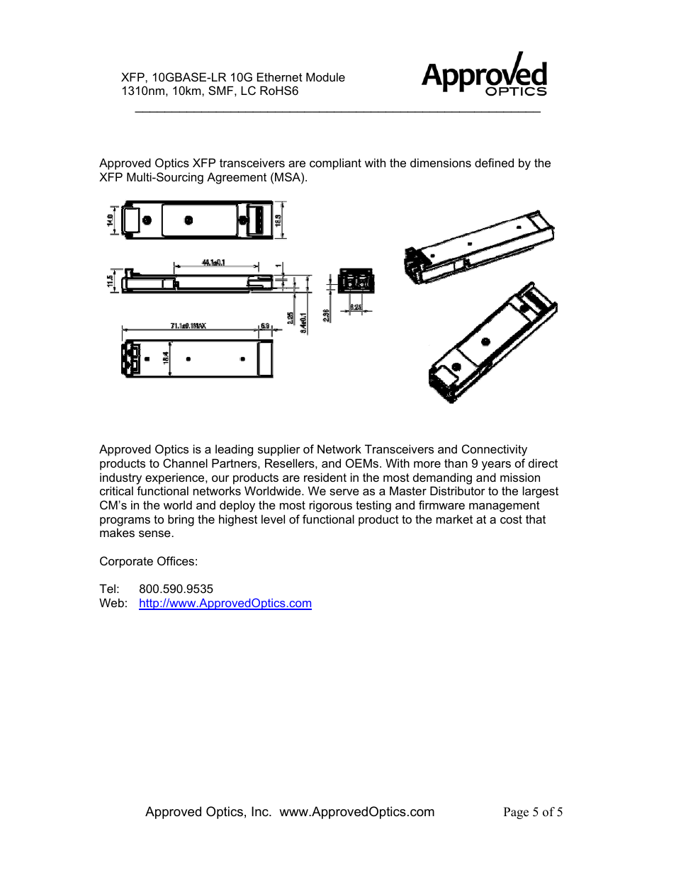 Approved Optics Approved CISCO XFP-10GLR-OC192SR User Manual | Page 5 / 5